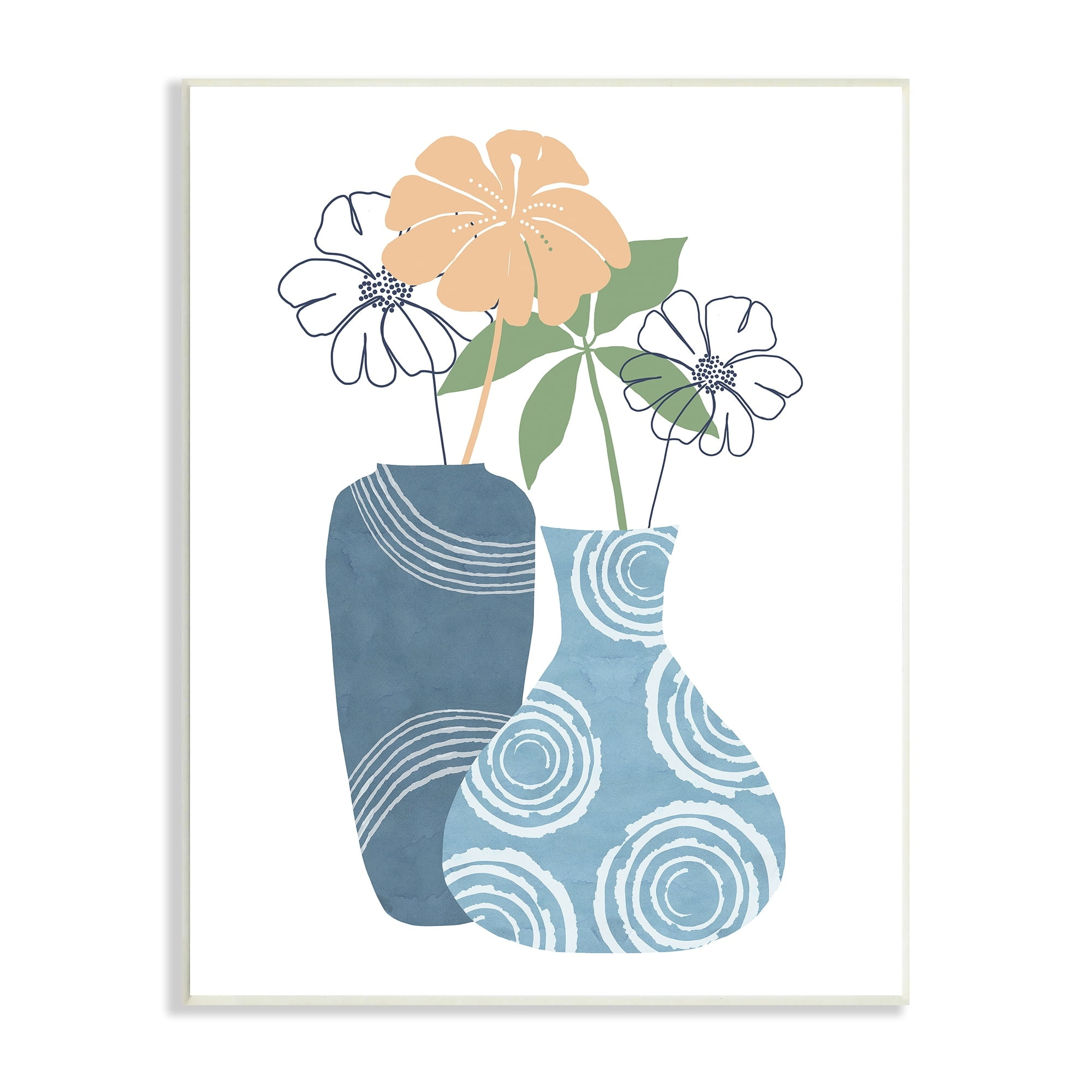 Stupell Industries Blue Circle Pattern Layered Flower Lines Collage Wood Wall Art, 10 x 15, Design by Nicholas Holman