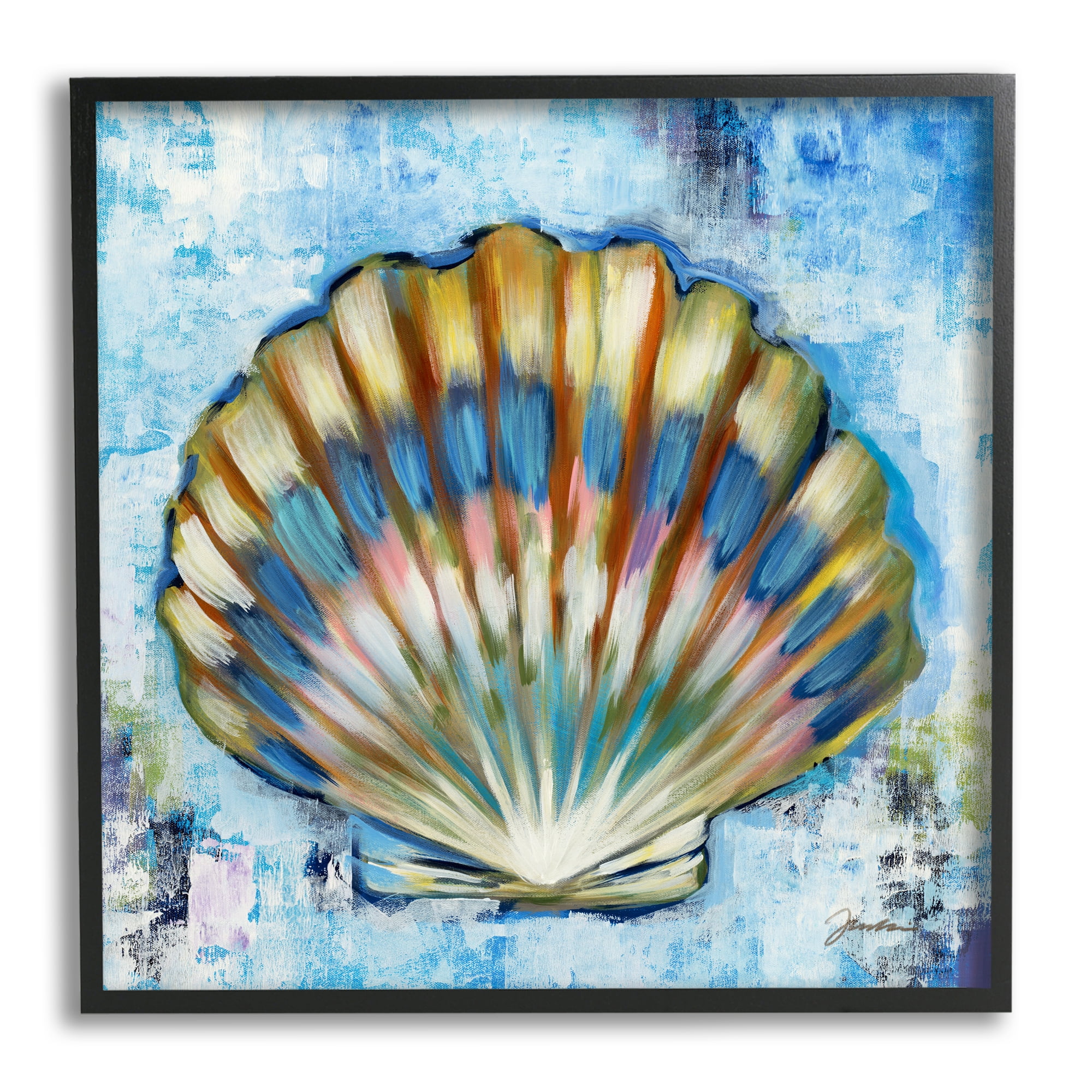 Stupell Industries Blue Clam Seashell Animals & Insects Painting Black Framed Art Print Wall Art, 24 x 24