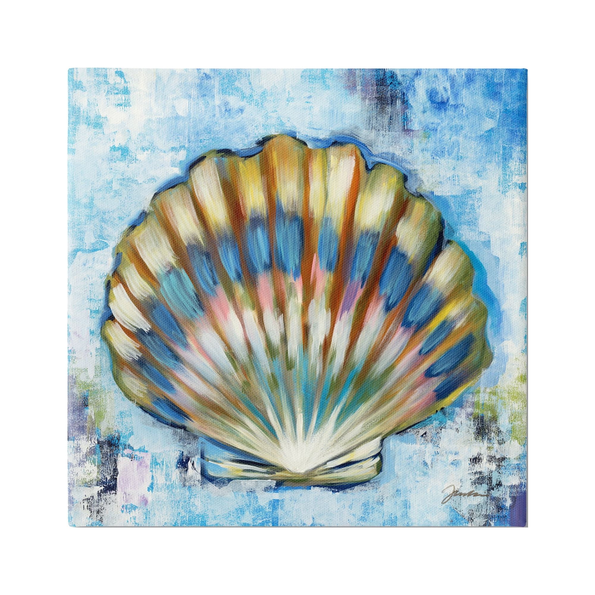 24" Blue and Multicolor Abstract Seashell Canvas Wall Art
