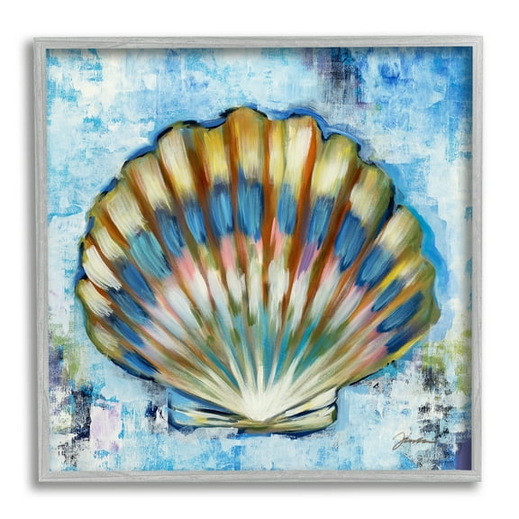 Stupell Industries Blue Clam Seashell Animals & Insects Painting Gray Framed Art Print Wall Art, 12 x 12