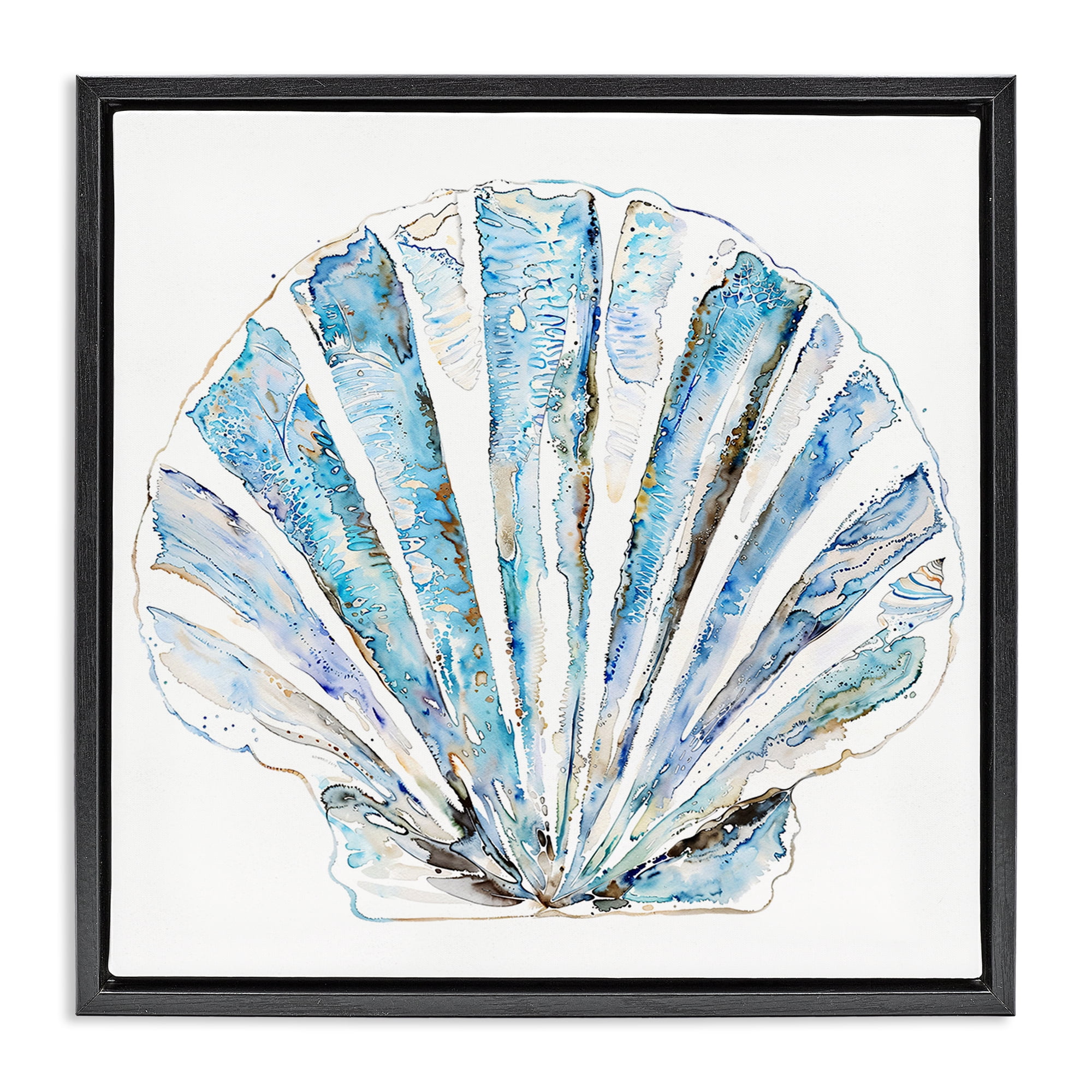 Stupell Industries Blue Clam Shell Coastal Painting Black Floater Framed Canvas Art Print Wall Art, 25 x 25