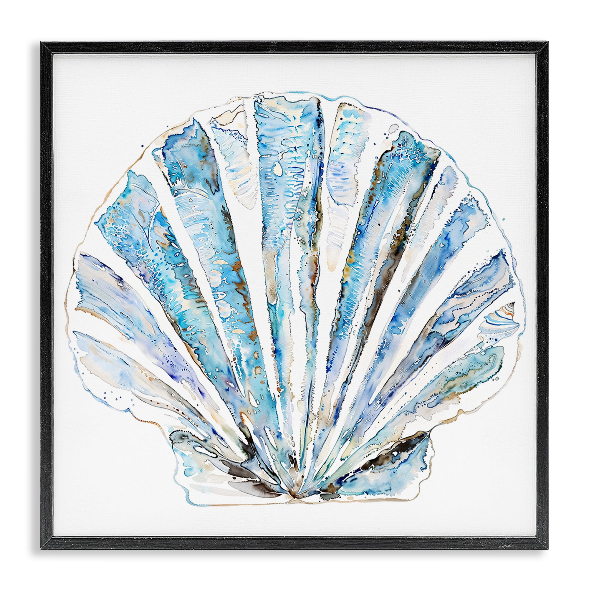 Stupell Industries Blue Clam Shell Coastal Painting Black Framed Art Print Wall Art, 24 x 24