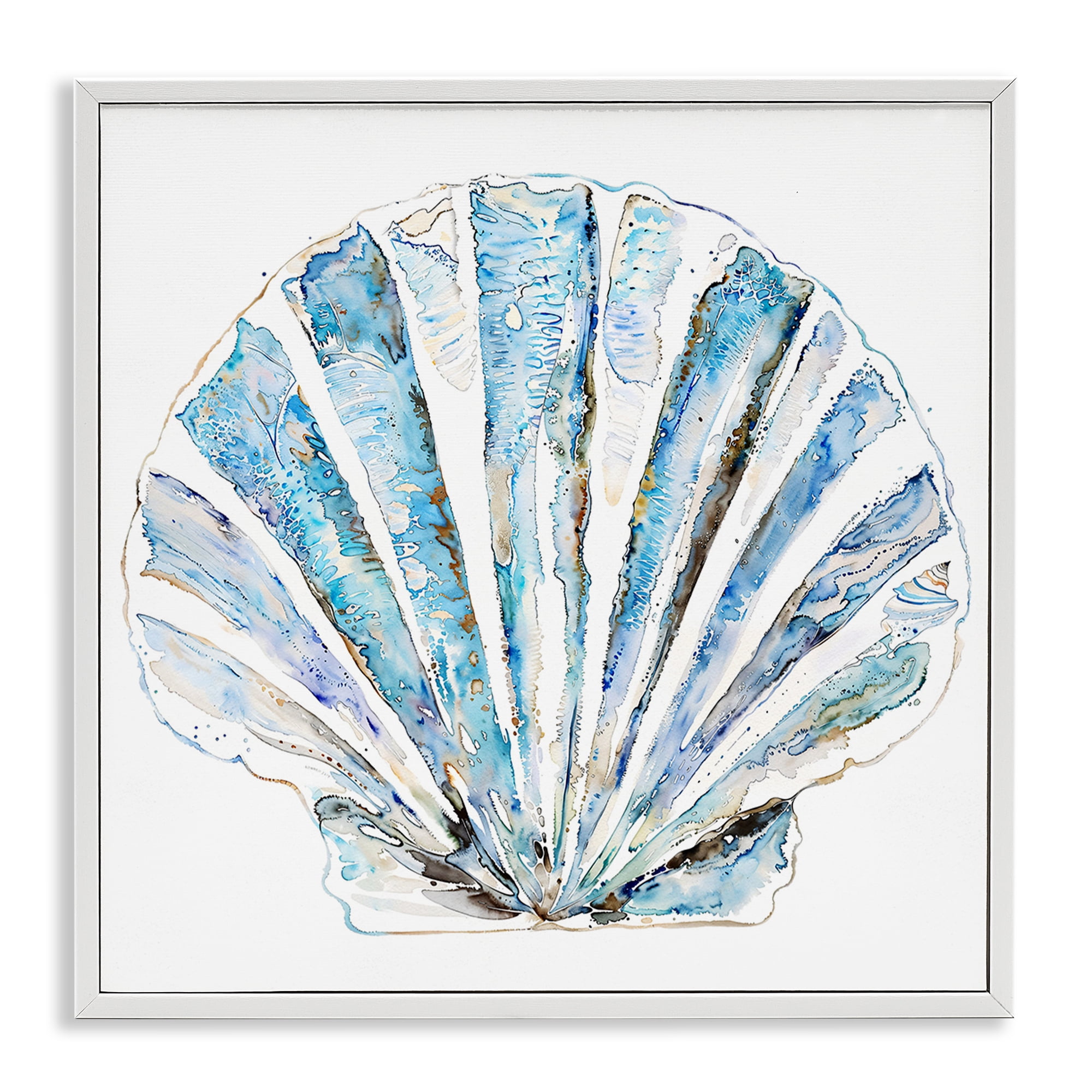 Stupell Industries Blue Clam Shell Coastal Painting White Framed Art Print Wall Art, 12 x 12