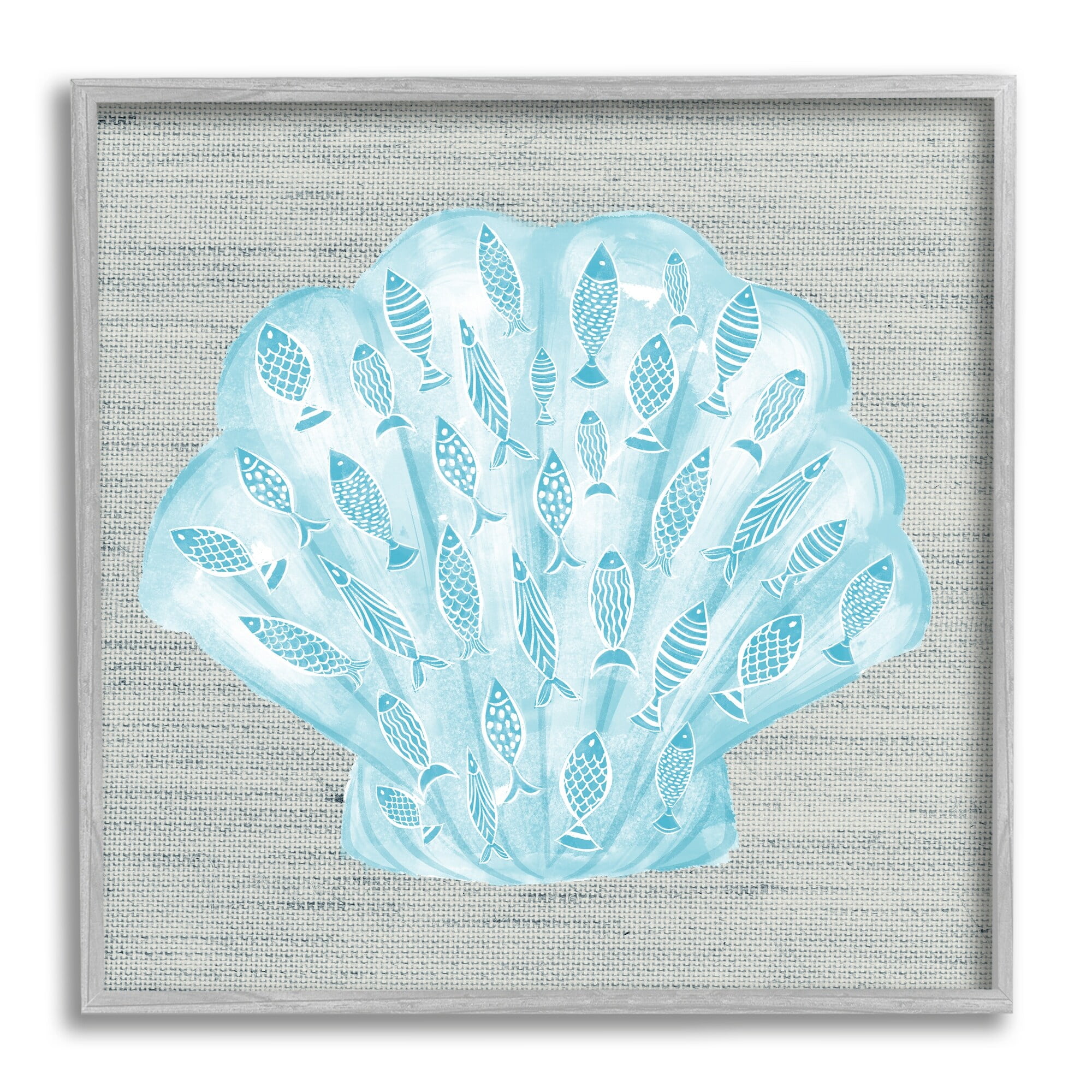 Stupell Industries Blue Clam Shell Patterned Fish Motif Sea Life Graphic Art Gray Framed Art Print Wall Art, Design by Ziwei Li