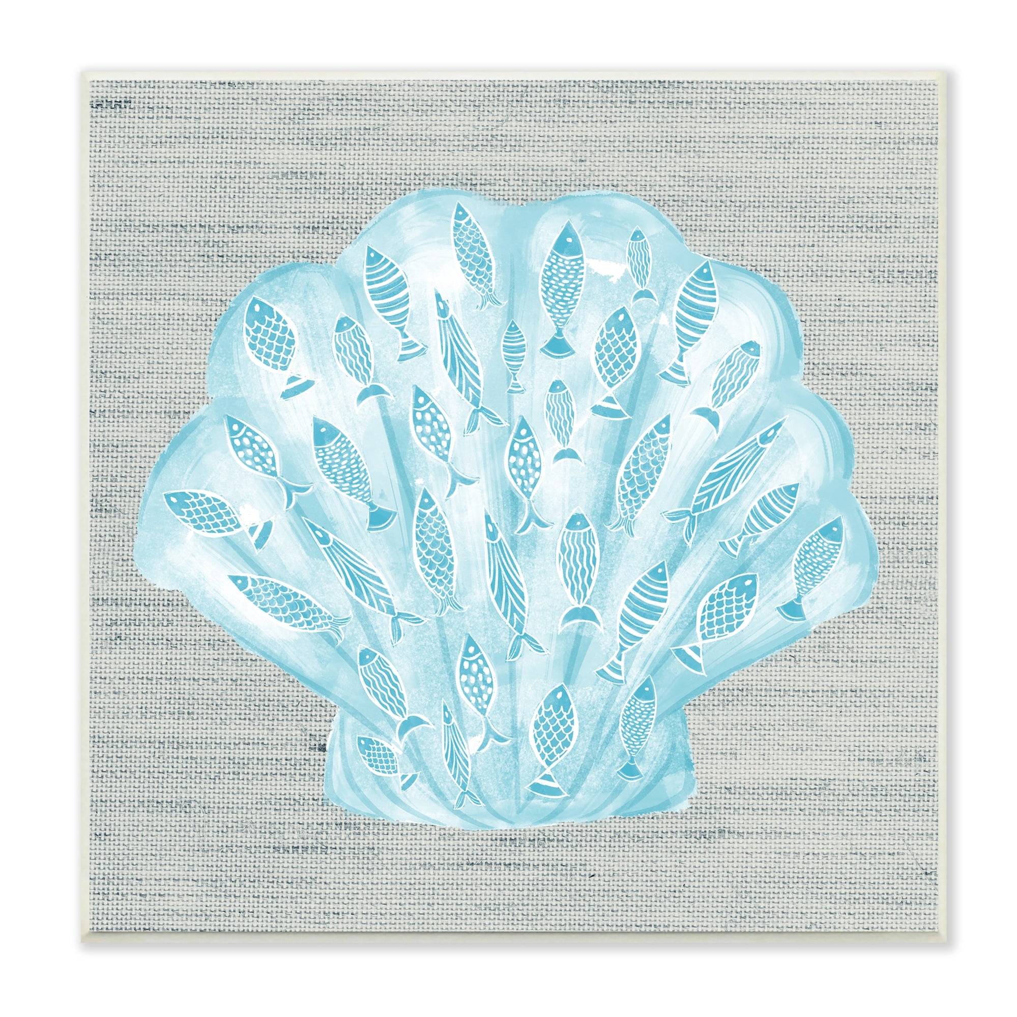 Stupell Industries Blue Clam Shell Patterned Fish Motif Sea Life Graphic Art Unframed Art Print Wall Art, Design by Ziwei Li