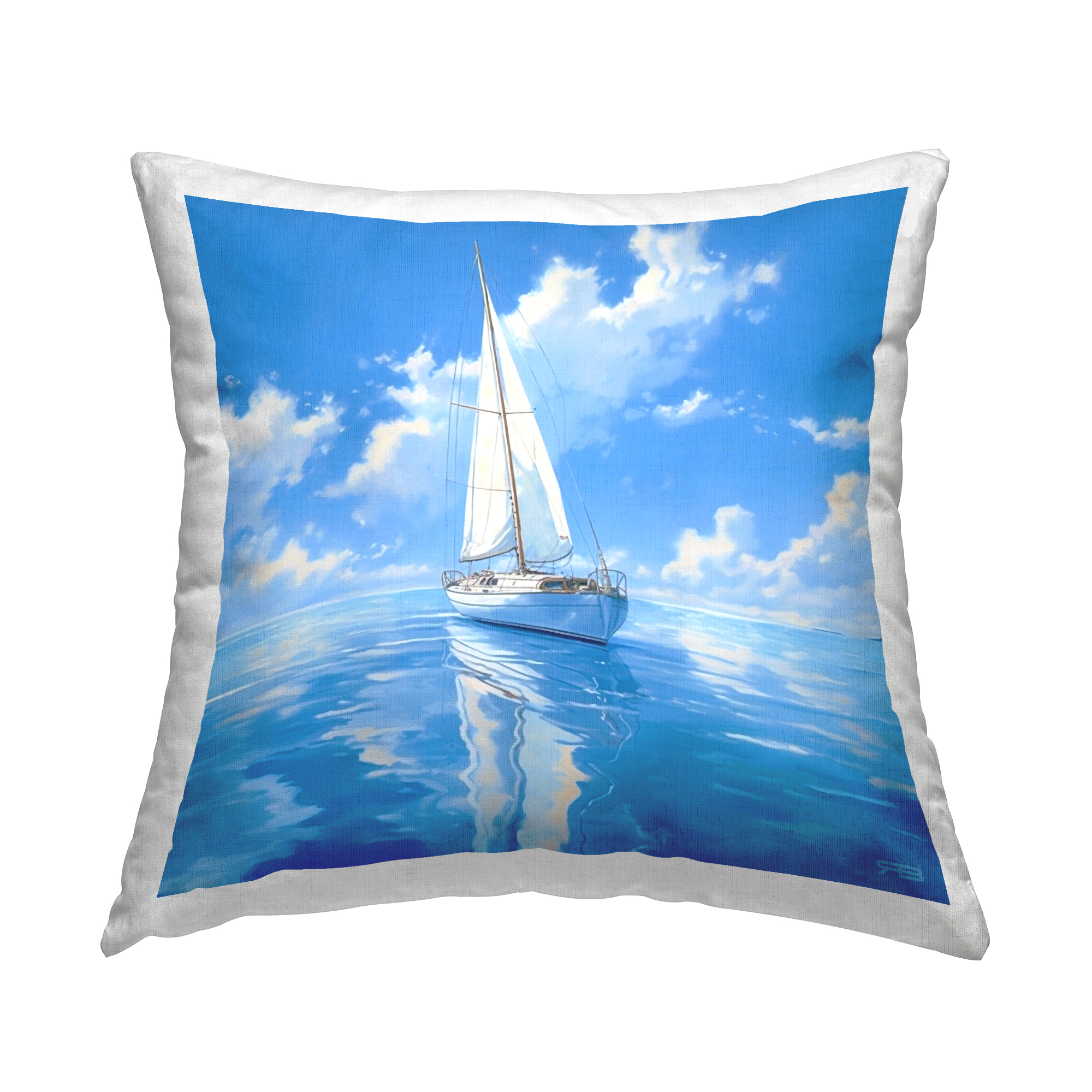 Stupell Industries Blue Cloudy Boat Seascape Decorative Printed Throw Pillow, 18 x 18