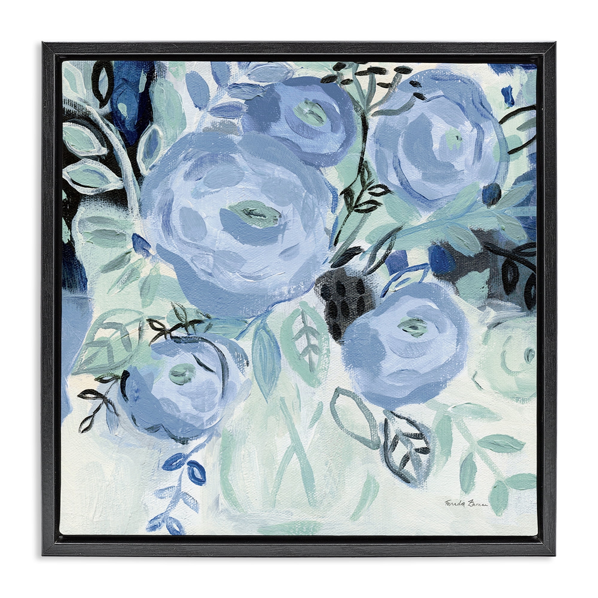 Stupell Industries Blue Coastal Blooms Botanical & Floral Painting Black Floater Framed Art Print Wall Art, 25 x 25