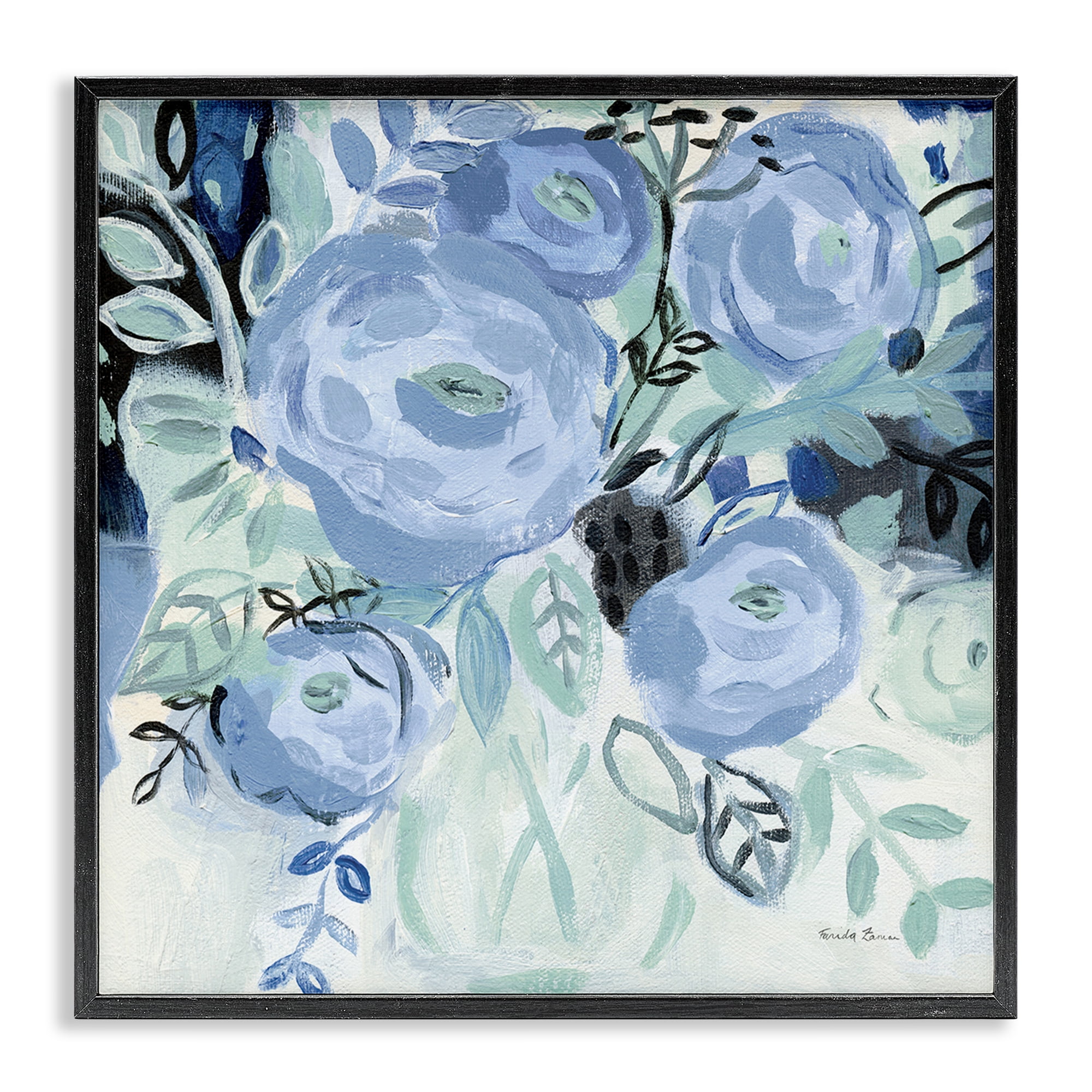 Stupell Industries Blue Coastal Blooms Botanical & Floral Painting Black Framed Art Print Wall Art, 12 x 12