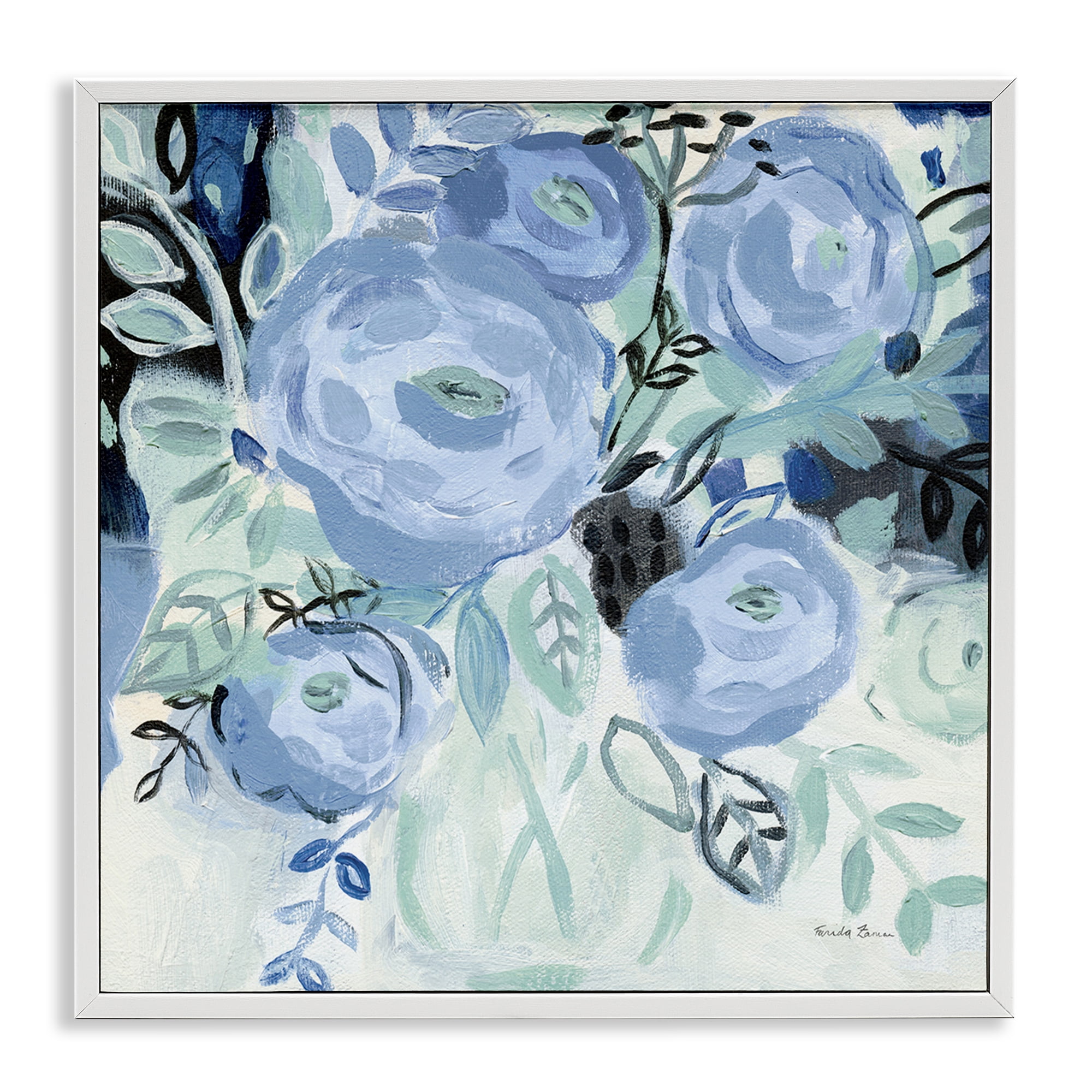 Stupell Industries Blue Coastal Blooms Botanical & Floral Painting White Framed Art Print Wall Art, 24 x 24