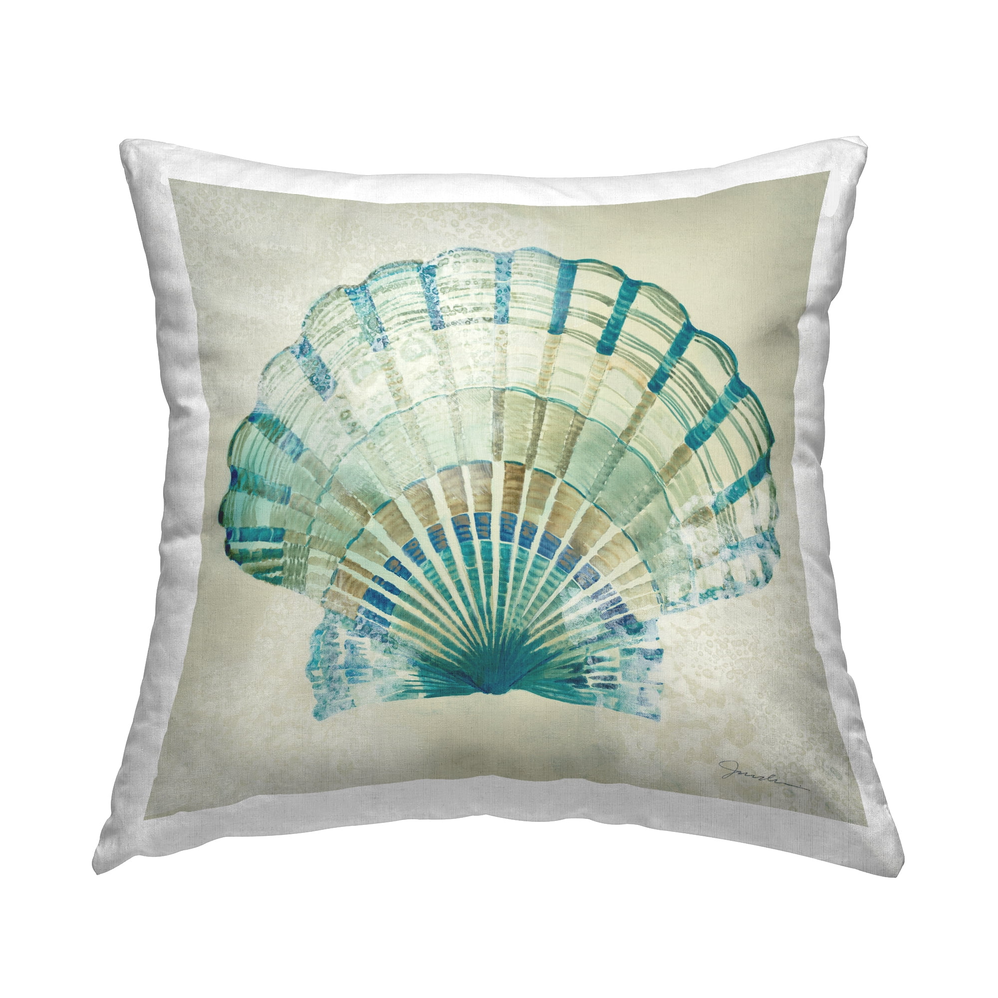 Stupell Industries Blue Coastal Clam Shell Square Decorative Printed Throw Pillow, 18 x 18