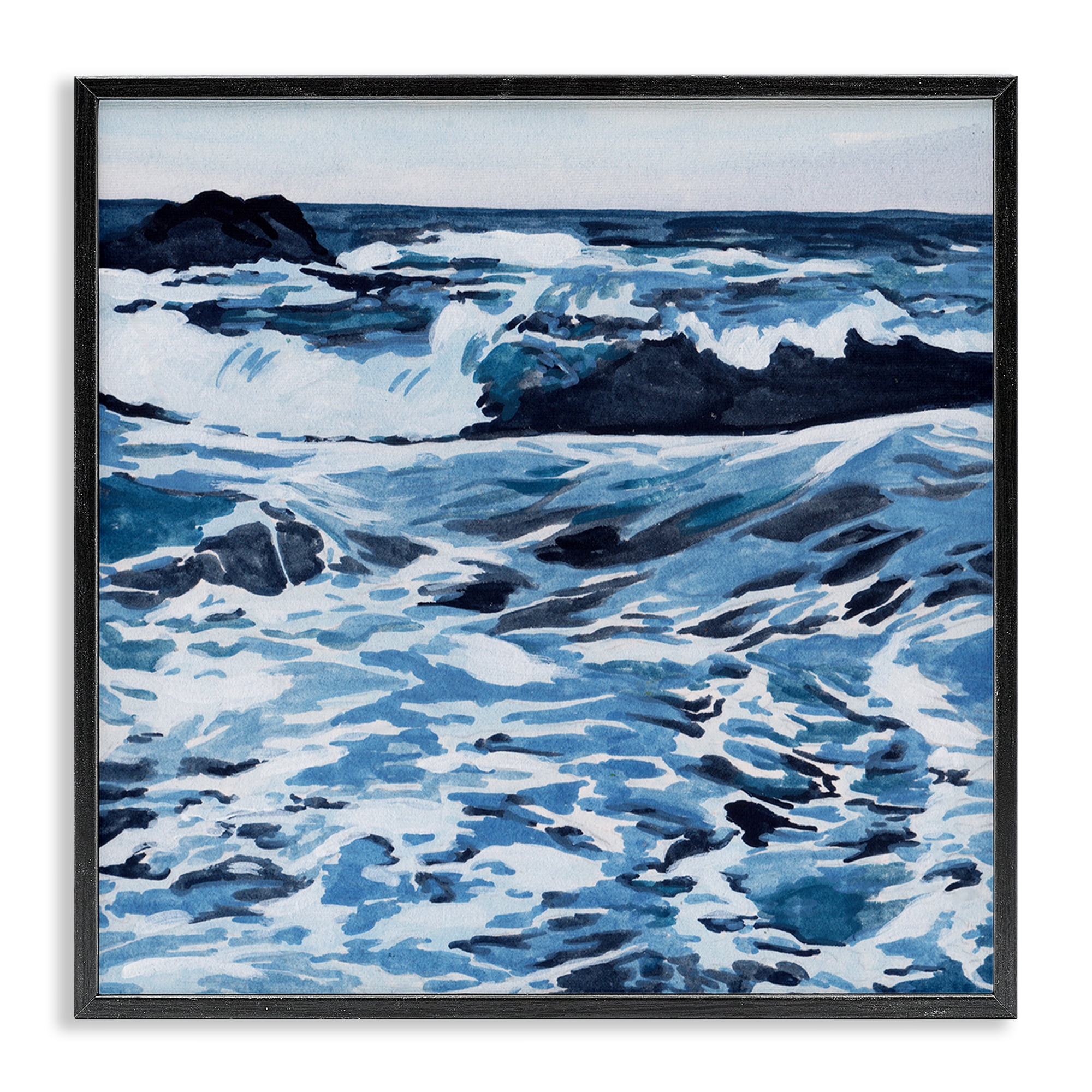 Blue Coastal Waves Landscape Canvas Print with Black Frame, 24 x 24