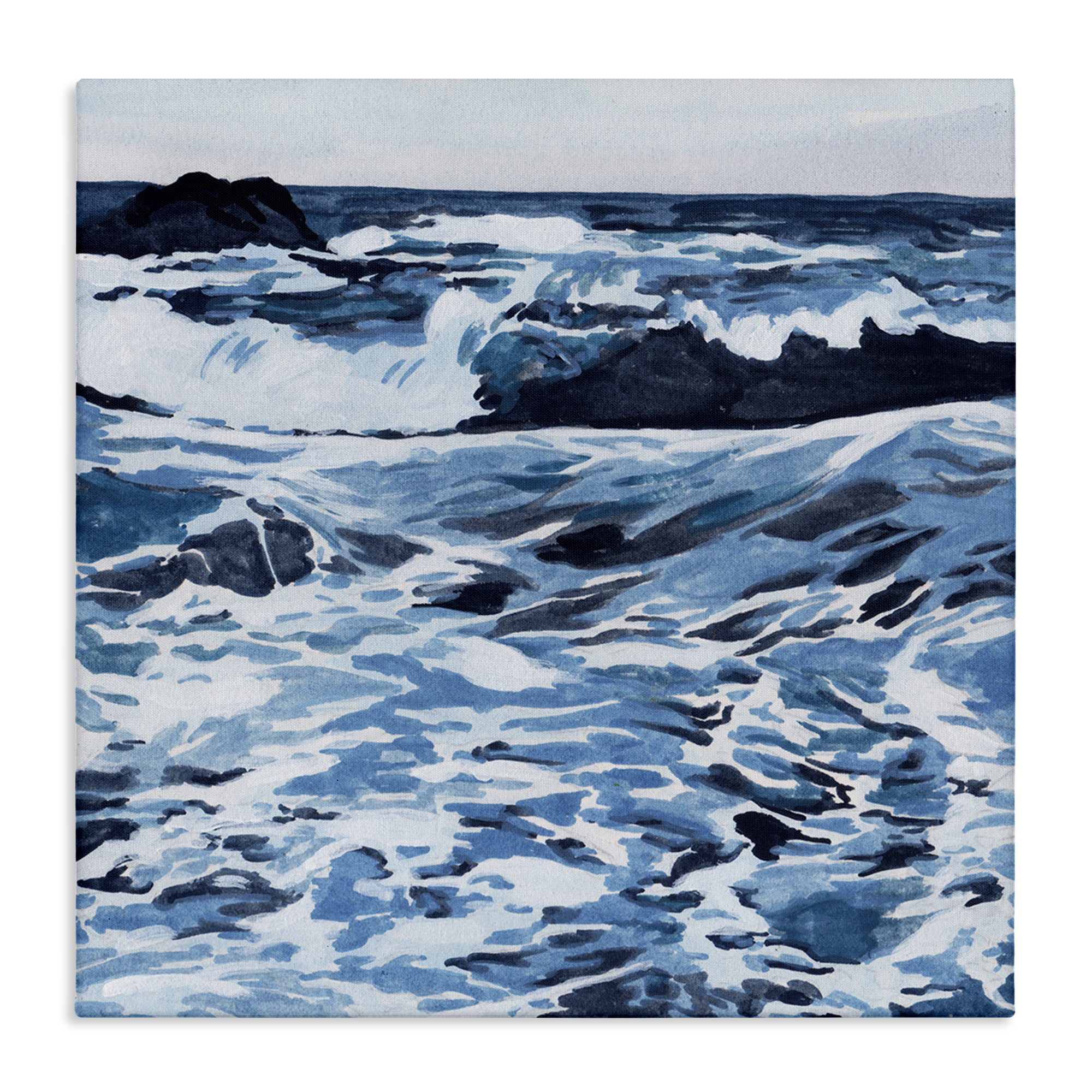 Stupell Industries Blue Coastal Waves Landscape Painting Gallery Wrapped Canvas Art Print Wall Art, 30 x 30