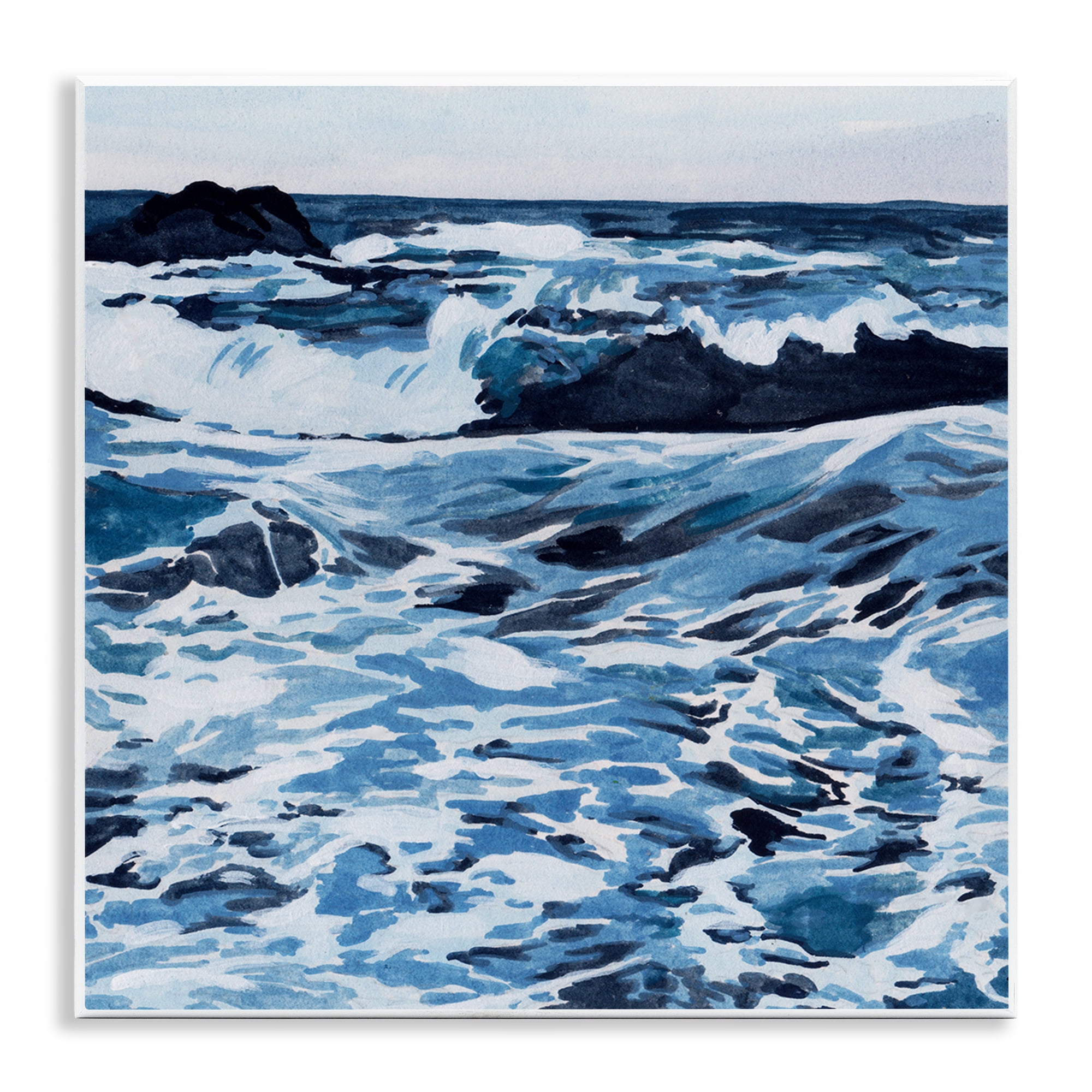 Stupell Industries Blue Coastal Waves Landscape Painting Unframed Art Print Wall Art, 12 x 12