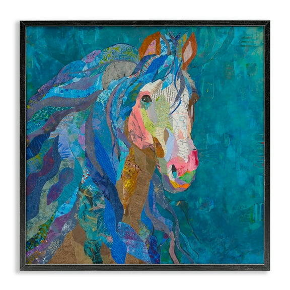 Stupell Industries Blue Collaged Pegasus Animals Painting Black Framed Art Print Wall Art, 12 x 12