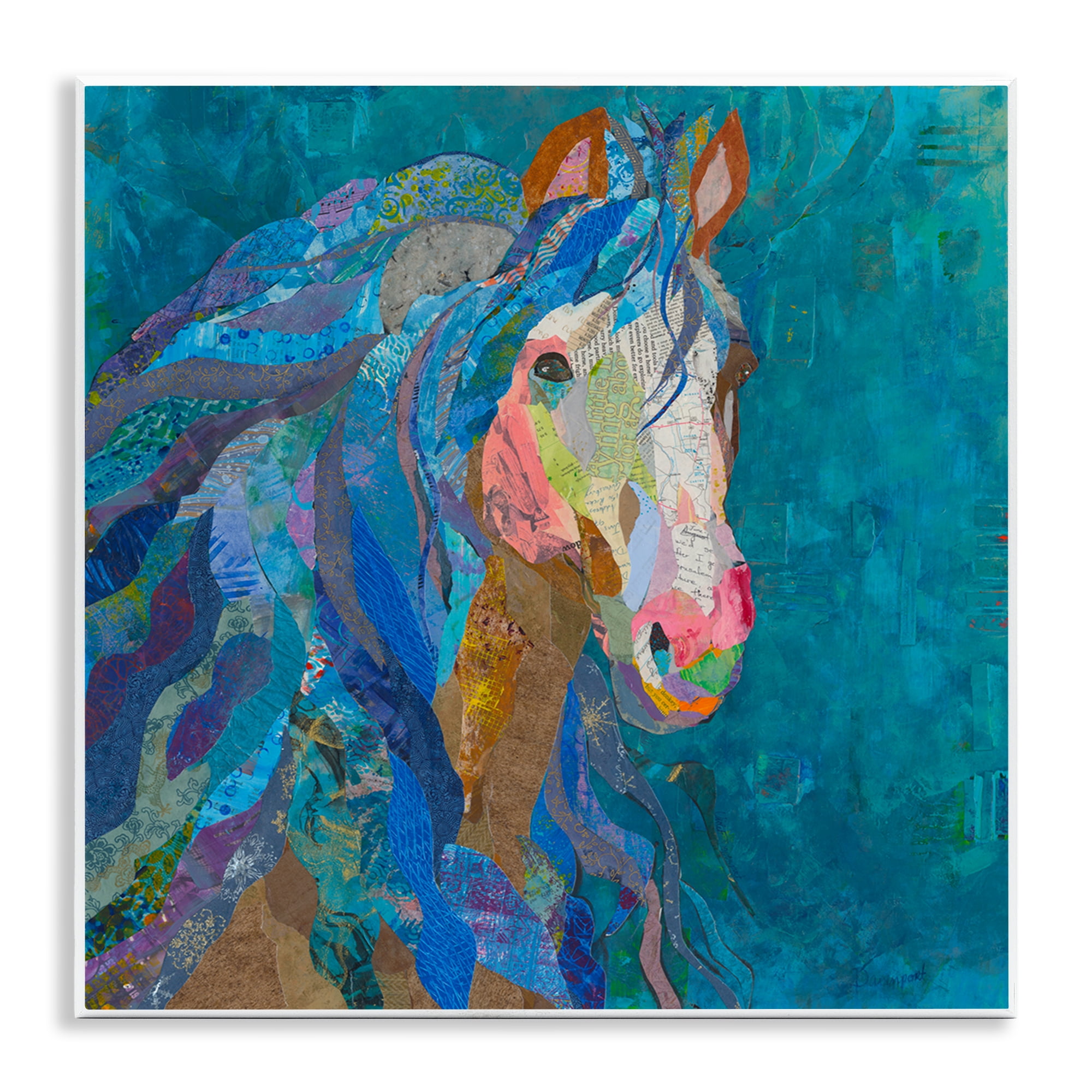 Stupell Industries Blue Collaged Pegasus Animals Painting Unframed Art Print Wall Art, 12 x 12