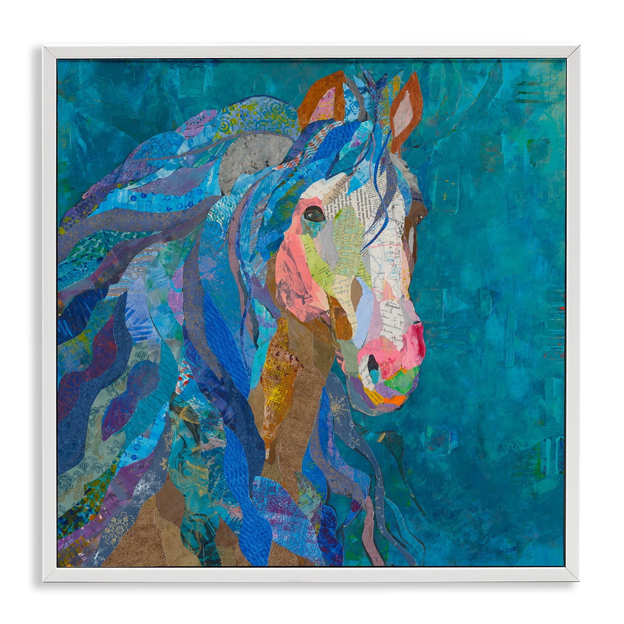 Stupell Industries Blue Collaged Pegasus Animals Painting White Framed Art Print Wall Art, 12 x 12