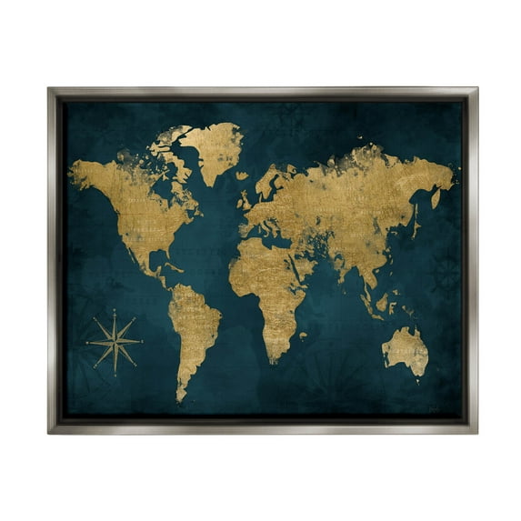 Stupell Industries Blue Compass Pattern Map Graphic Art Luster Gray Floating Framed Canvas Print Wall Art, Design by Natalie Carpentieri