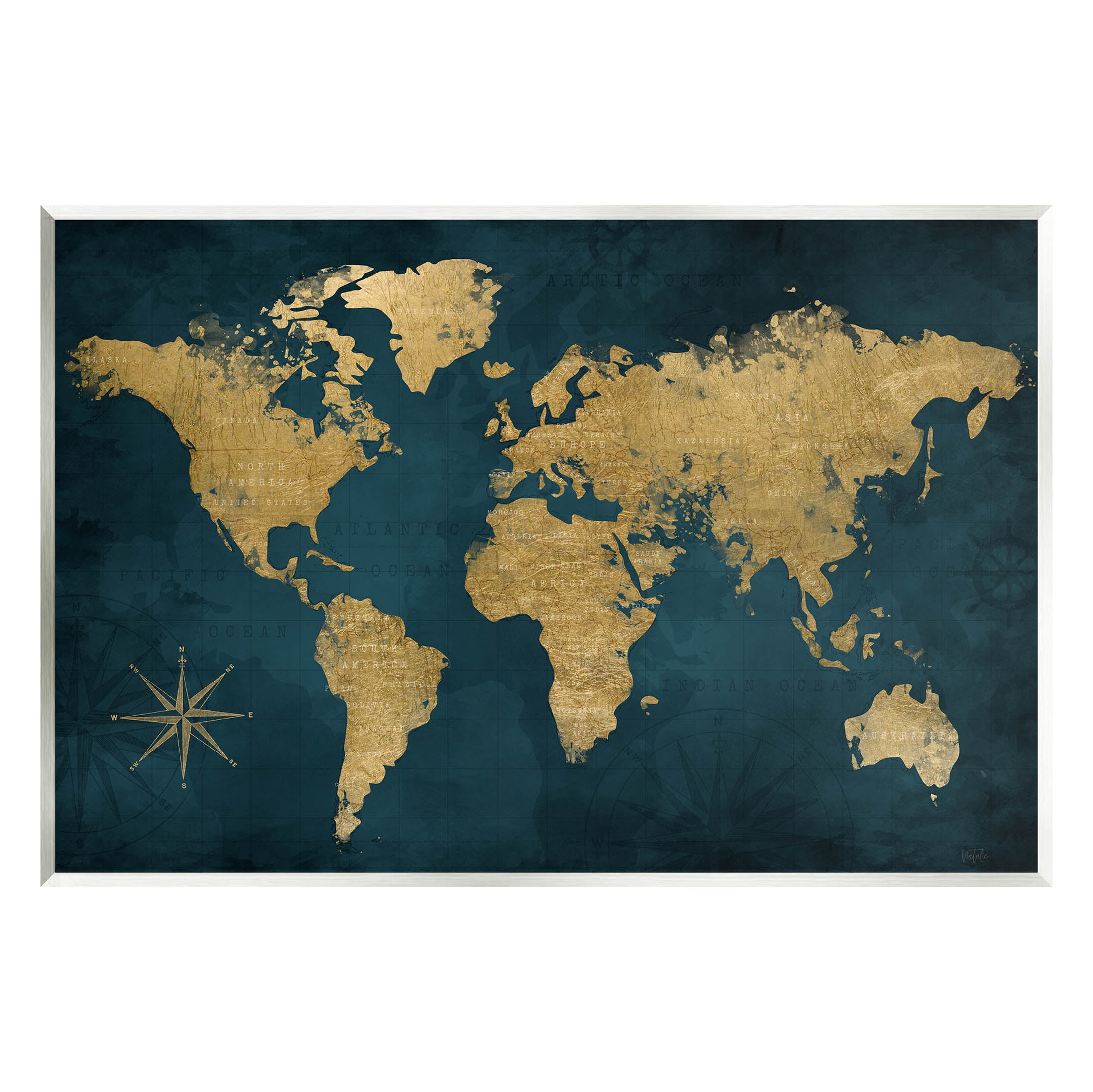Stupell Industries Blue Compass Pattern Map Graphic Art Unframed Art Print Wall Art, Design by Natalie Carpentieri