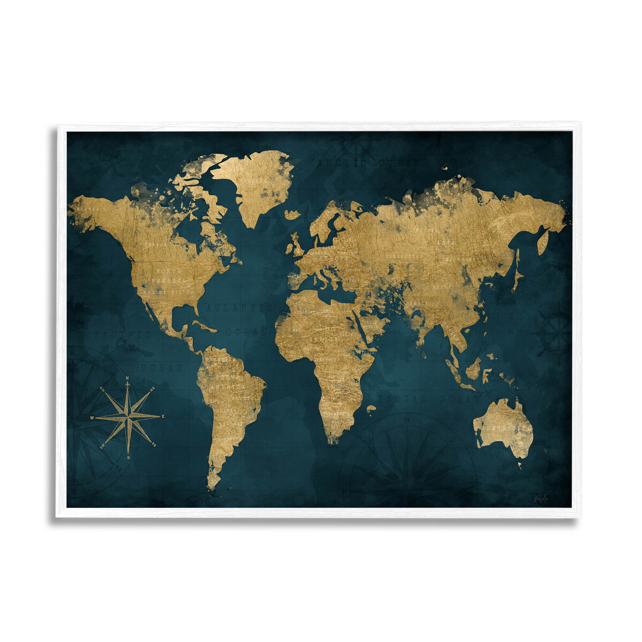 Stupell Industries Blue Compass Pattern Map Graphic Art White Framed Art Print Wall Art, Design by Natalie Carpentieri