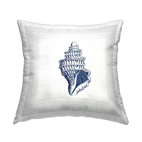 Stupell Industries Blue Conch Shell Decorative Printed Throw Pillow, 18 x 18