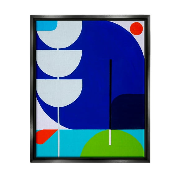 Stupell Industries Blue Contemporary Shapes Abstract Painting Black Floater Framed Canvas Art Print Wall Art, 17 x 21