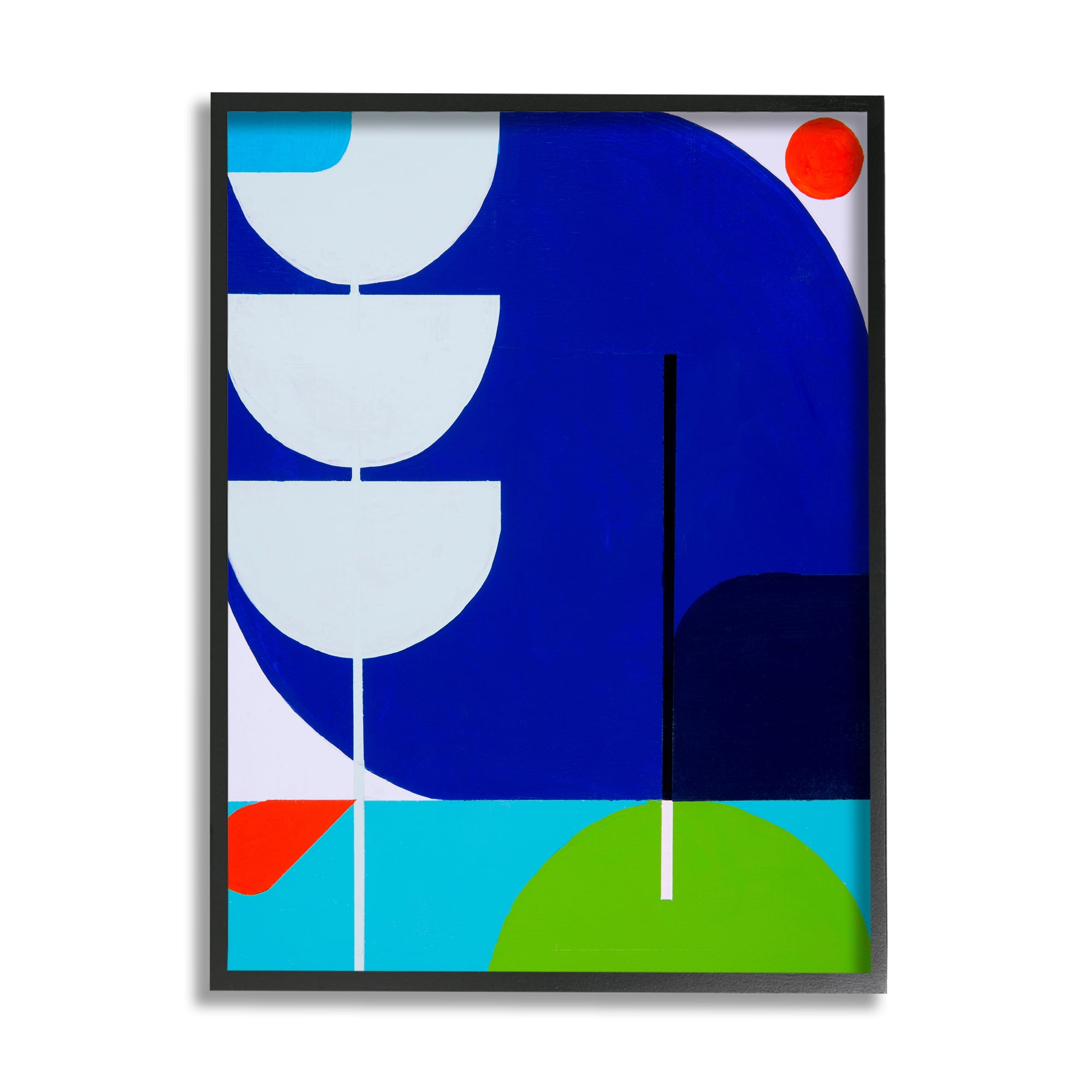 Stupell Industries Blue Contemporary Shapes Abstract Painting Black Framed Art Print Wall Art, 16 x 20