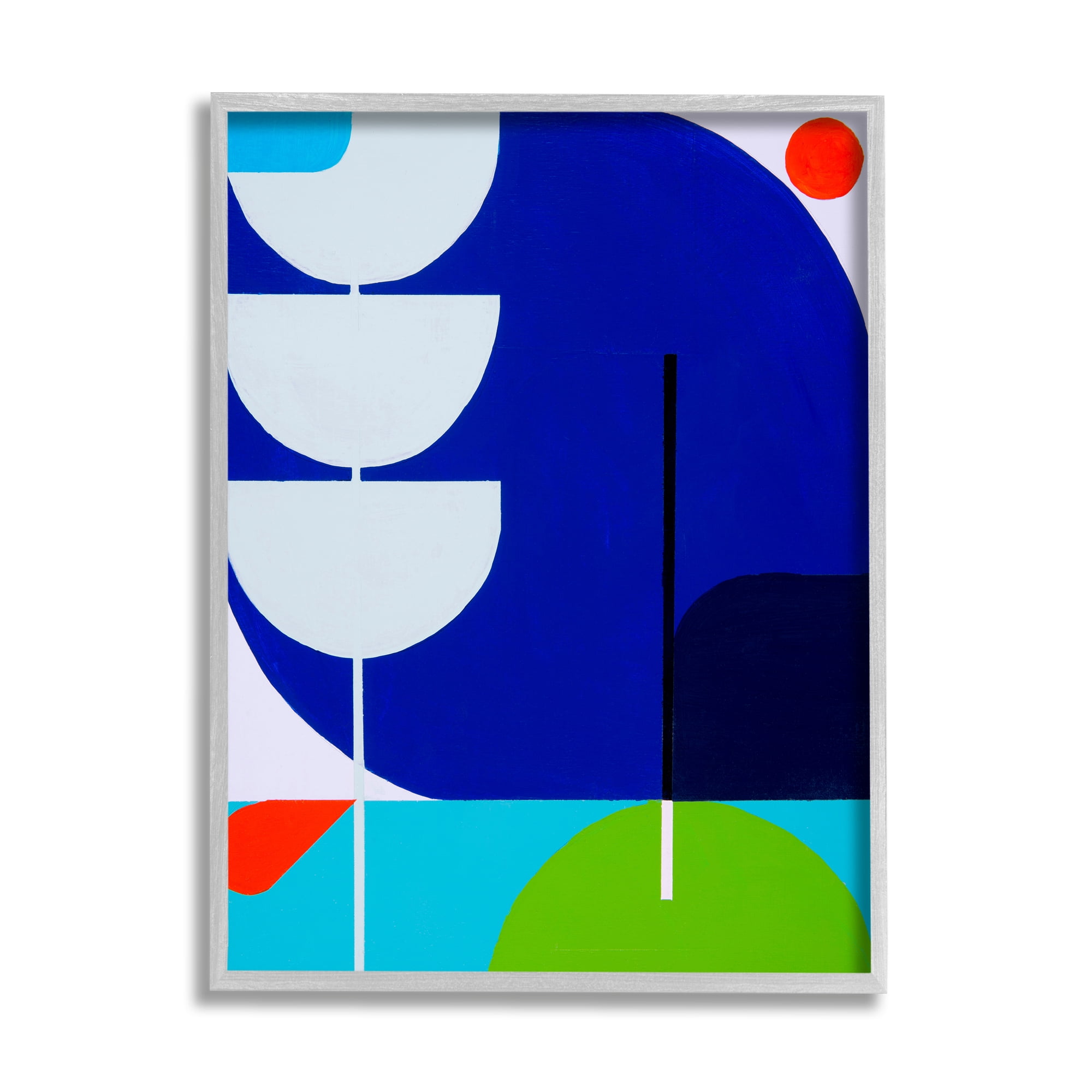 Stupell Industries Blue Contemporary Shapes Abstract Painting Gray Framed Art Print Wall Art, 16 x 20