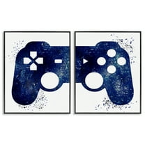 Stupell Industries Blue Controller Modern Speckles Entertainment Painting Black Framed Art Print Wall Art, 11 x 14, Set of 2