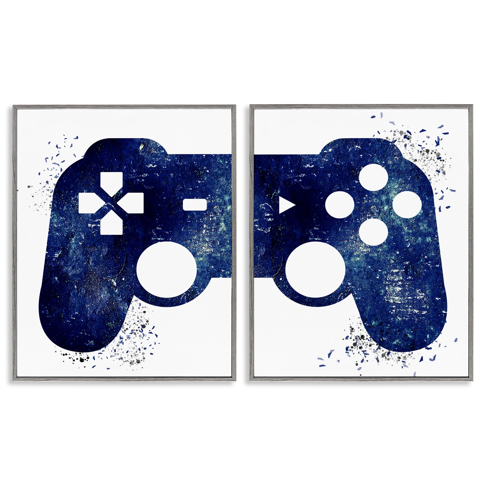 Stupell Industries Blue Controller Modern Speckles Entertainment Painting Gray Framed Art Print Wall Art, 16 x 20, Set of 2