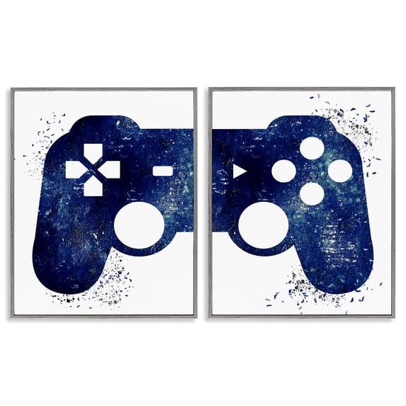 Stupell Industries Blue Controller Modern Speckles Entertainment Painting Gray Framed Art Print Wall Art, 24 x 30, Set of 2