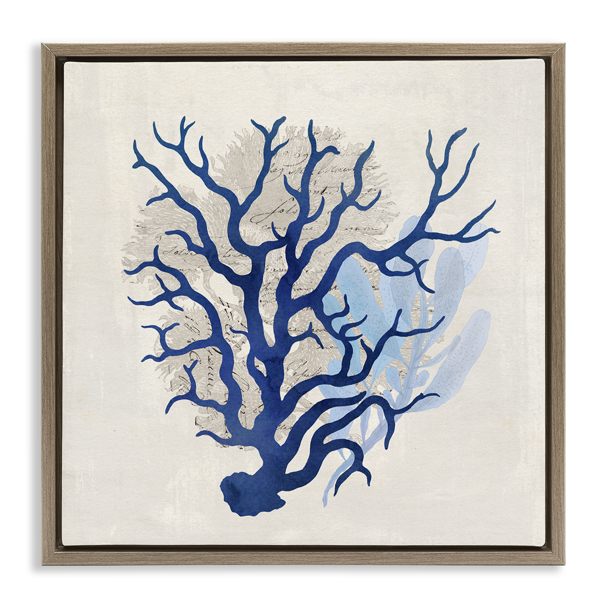 Stupell Industries Blue Coral Branches Nautical & Beach Painting Brown Floater Framed Canvas Art Print Wall Art, 25 x 25