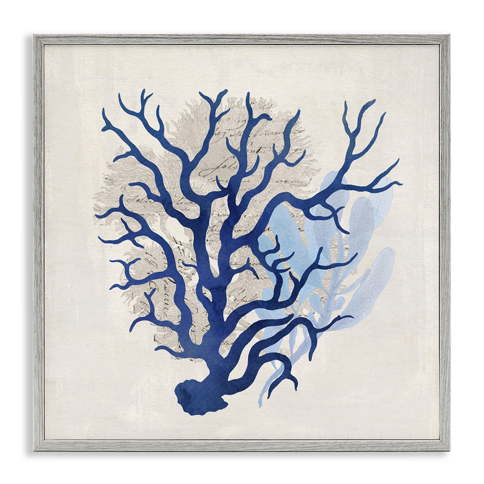 Stupell Industries Blue Coral Branches Nautical & Beach Painting Gray Framed Art Print Wall Art, 17 x 17