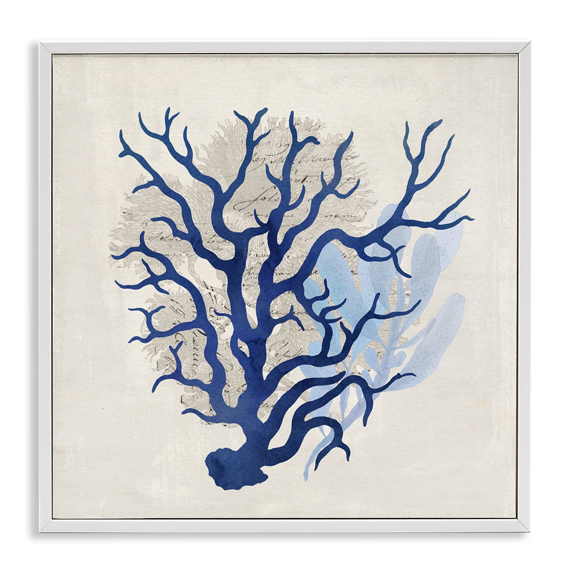 Stupell Industries Blue Coral Branches Nautical & Beach Painting White Framed Art Print Wall Art, 12 x 12