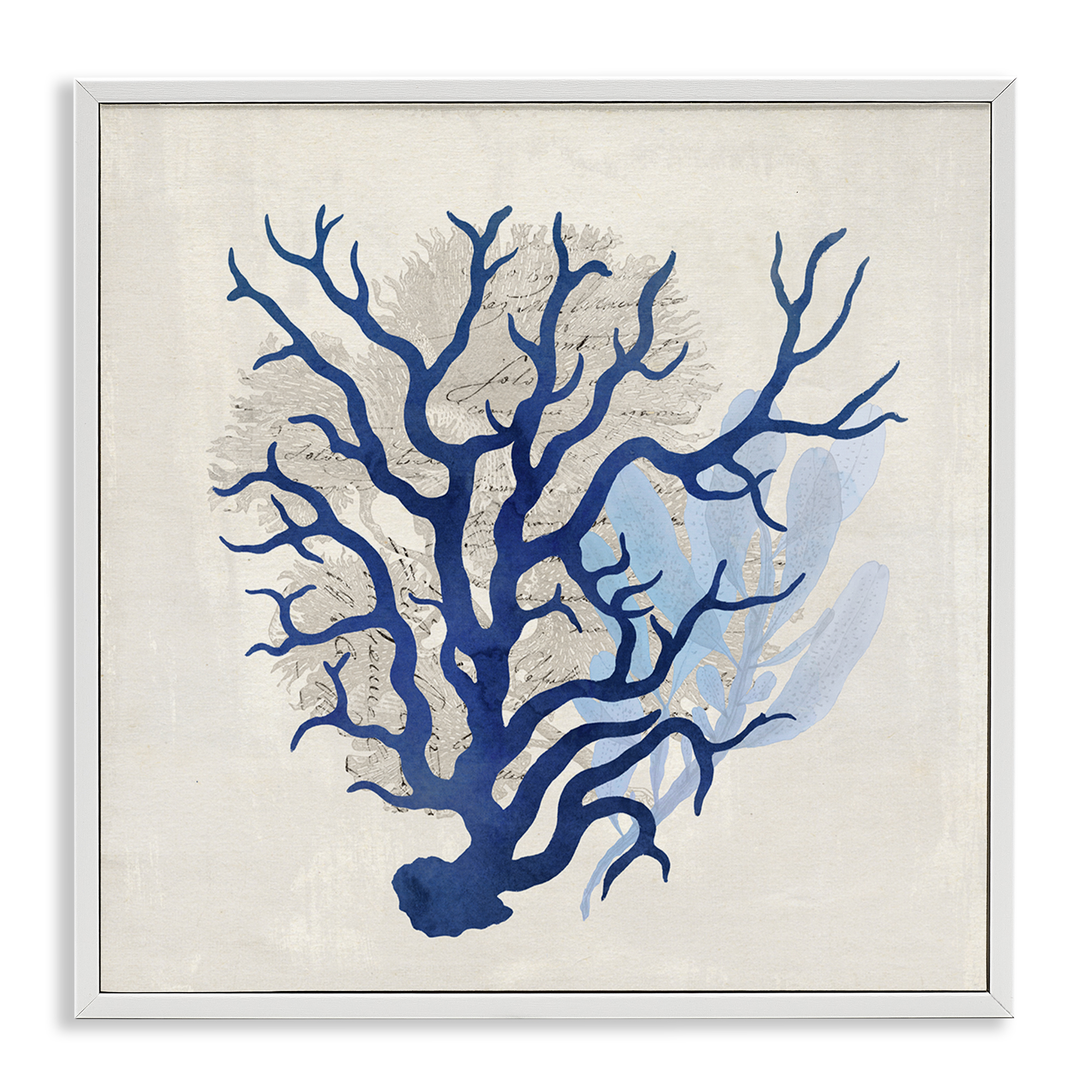 Stupell Industries Blue Coral Branches Nautical & Beach Painting White Framed Art Print Wall Art, 24 x 24