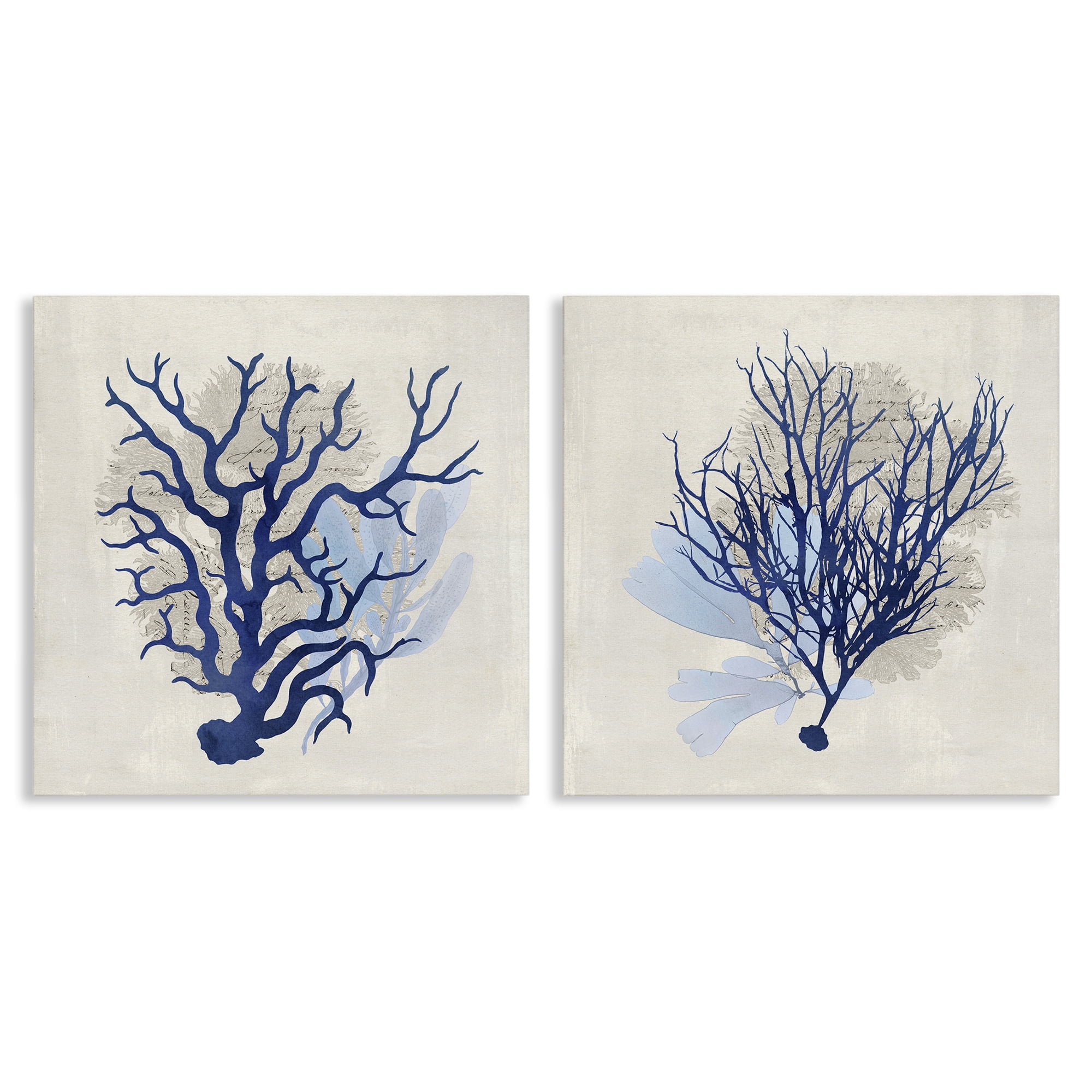 Stupell Industries Blue Coral Branches Nautical & Beach Painting Wrapped Canvas Art Print Wall Art, 24 x 24, Set of 2