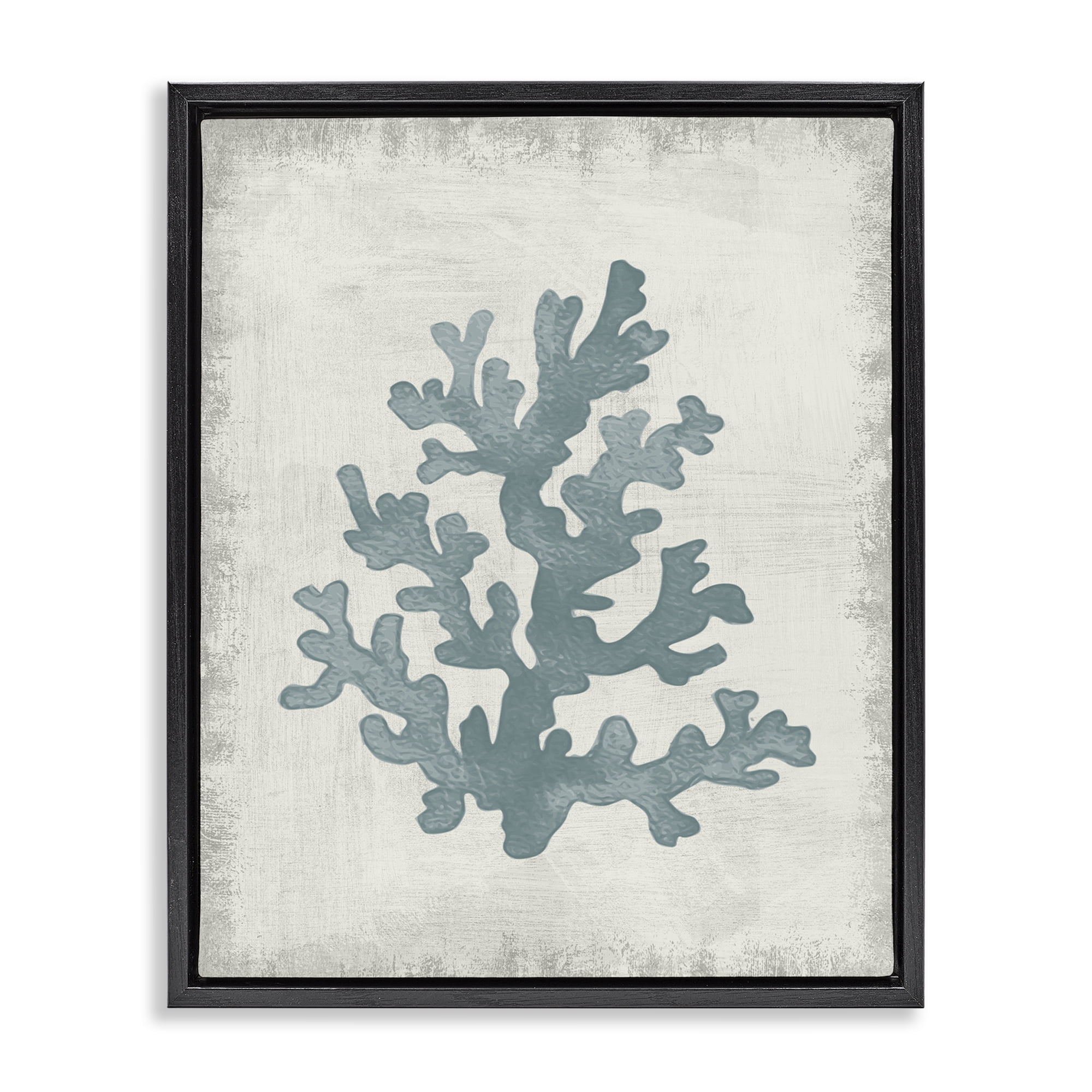Stupell Industries Blue Coral Form Nautical & Beach Painting Black Floater Framed Canvas Art Print Wall Art, 17 x 21