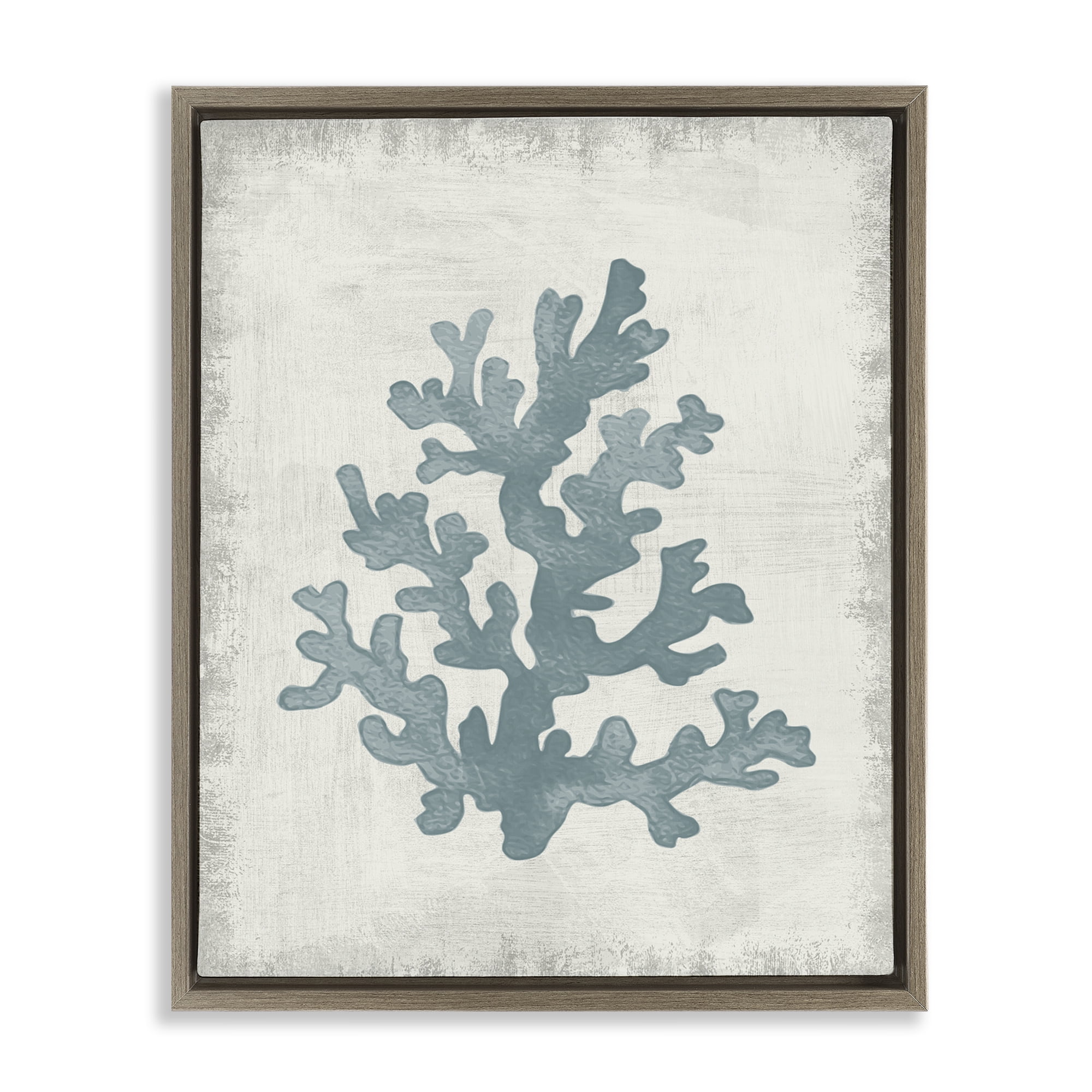 Stupell Industries Blue Coral Form Nautical & Beach Painting Brown Floater Framed Canvas Art Print Wall Art, 17 x 21