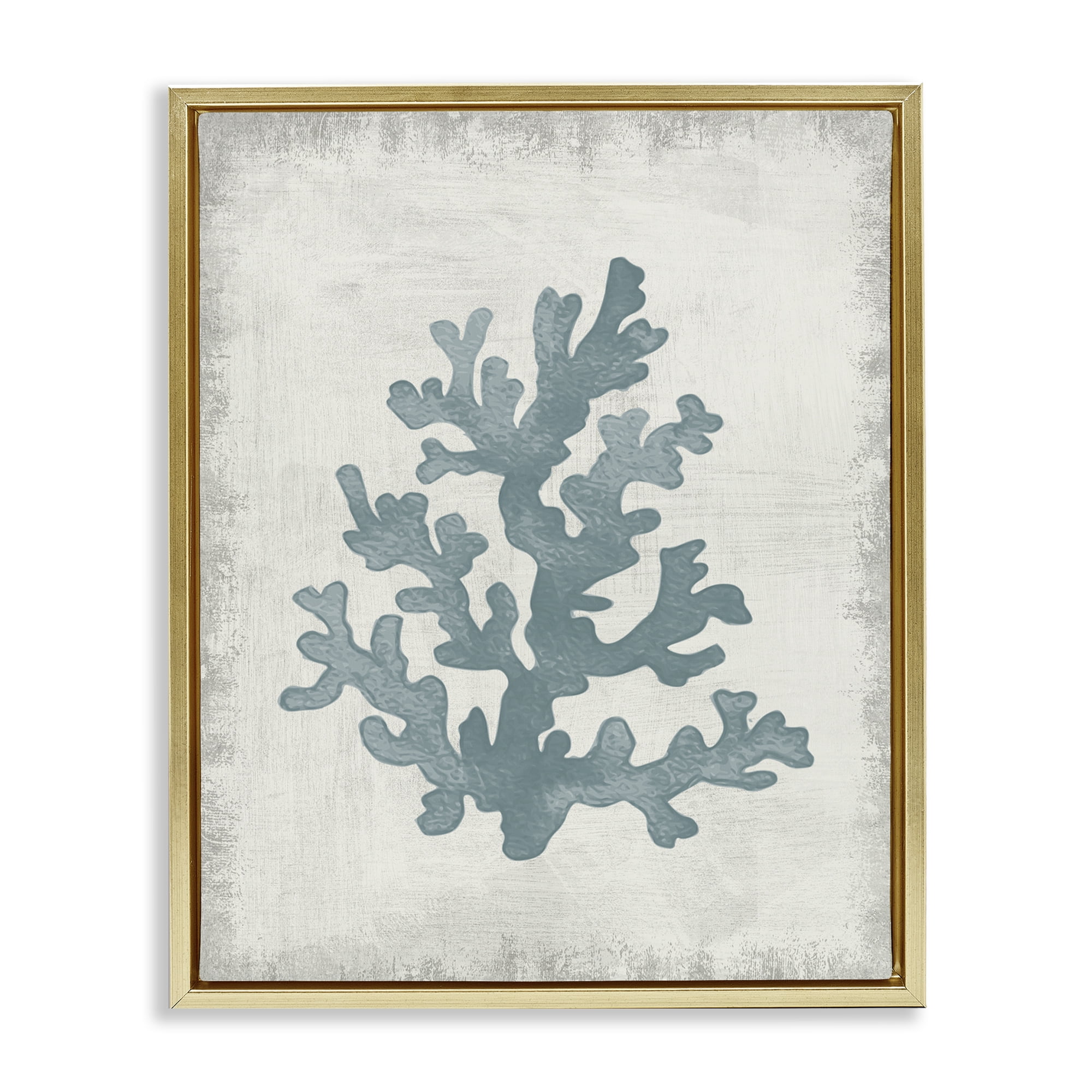 Stupell Industries Blue Coral Form Nautical & Beach Painting Gold Floater Framed Canvas Art Print Wall Art, 25 x 31