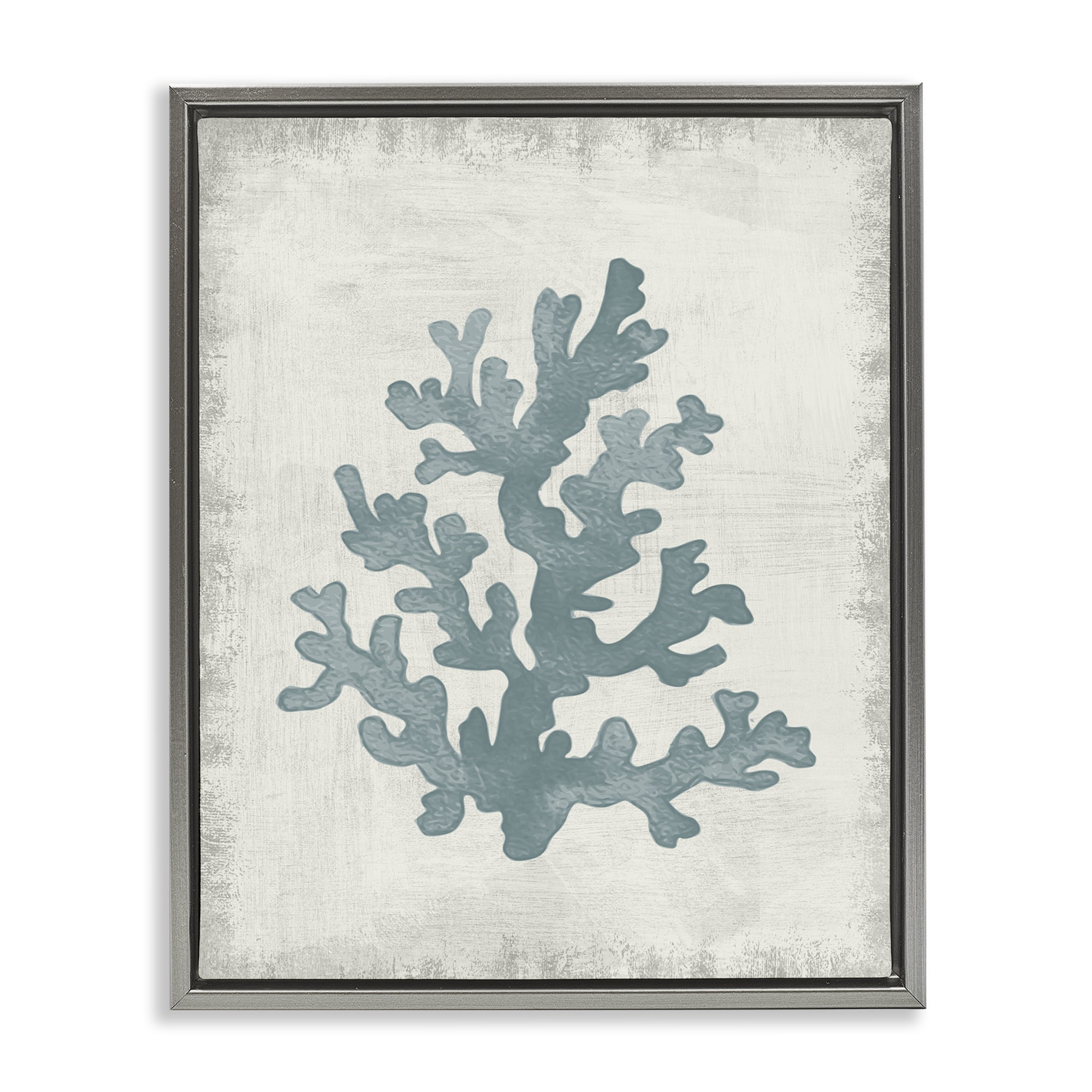 Stupell Industries Blue Coral Form Nautical & Beach Painting Gray Floater Framed Canvas Art Print Wall Art, 25 x 31