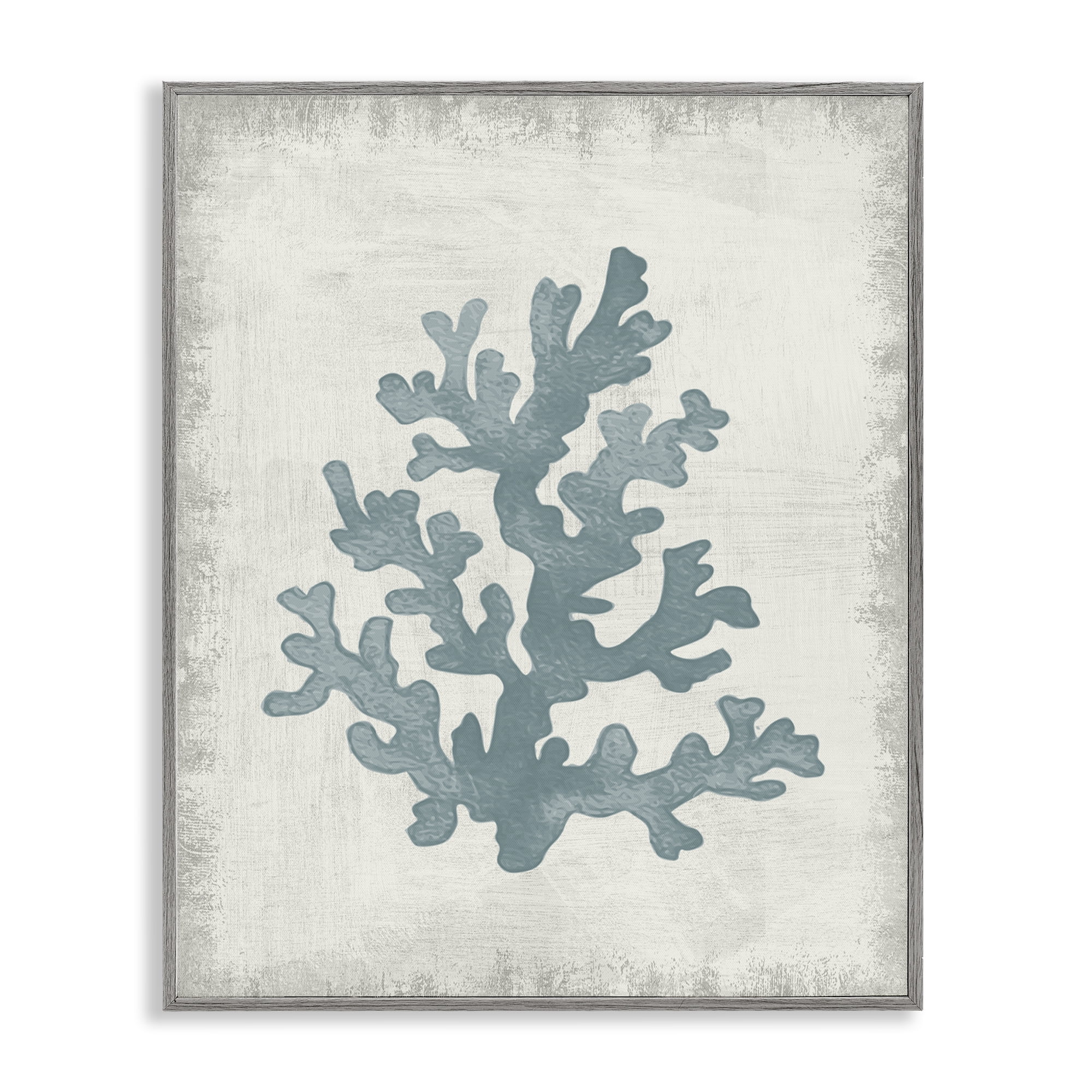 Stupell Industries Blue Coral Form Nautical & Beach Painting Gray Framed Art Print Wall Art, 16 x 20