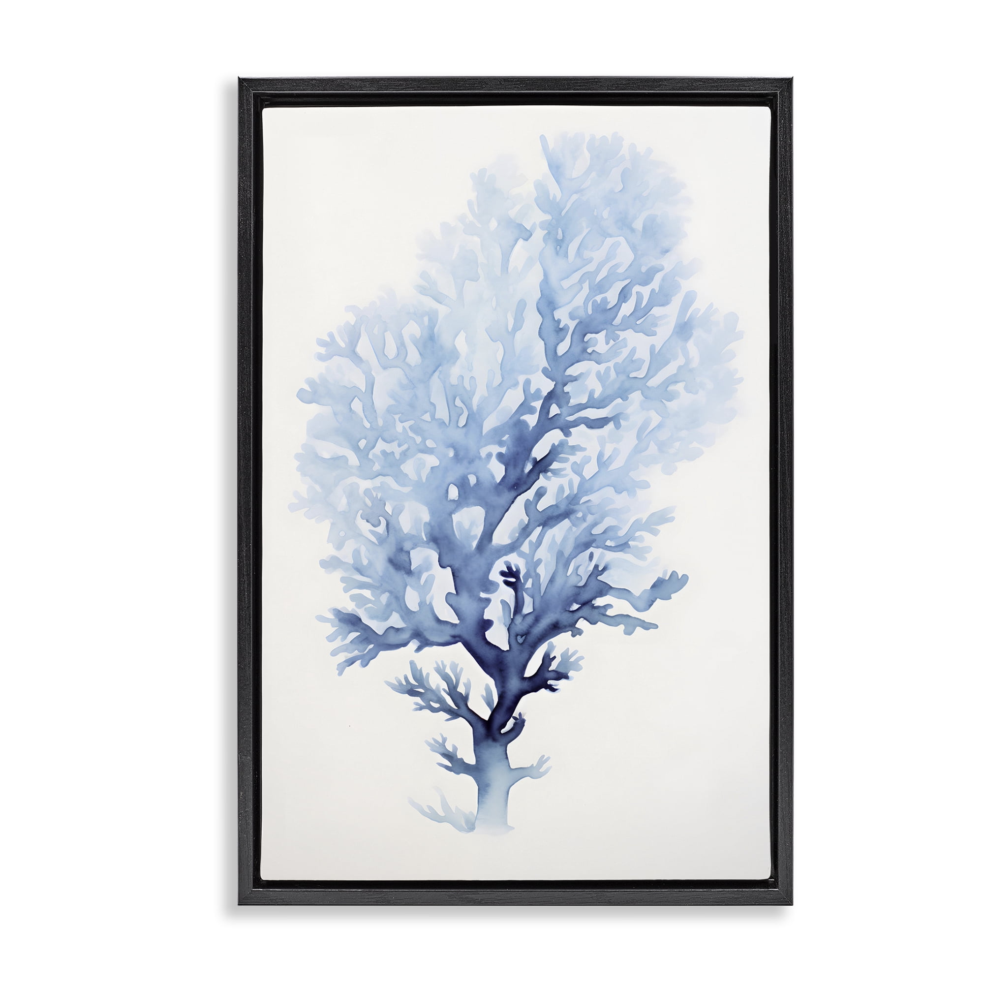Stupell Industries Blue Coral Impression Animals & Insects Painting Black Floater Framed Canvas Art Print Wall Art, 21 x 31