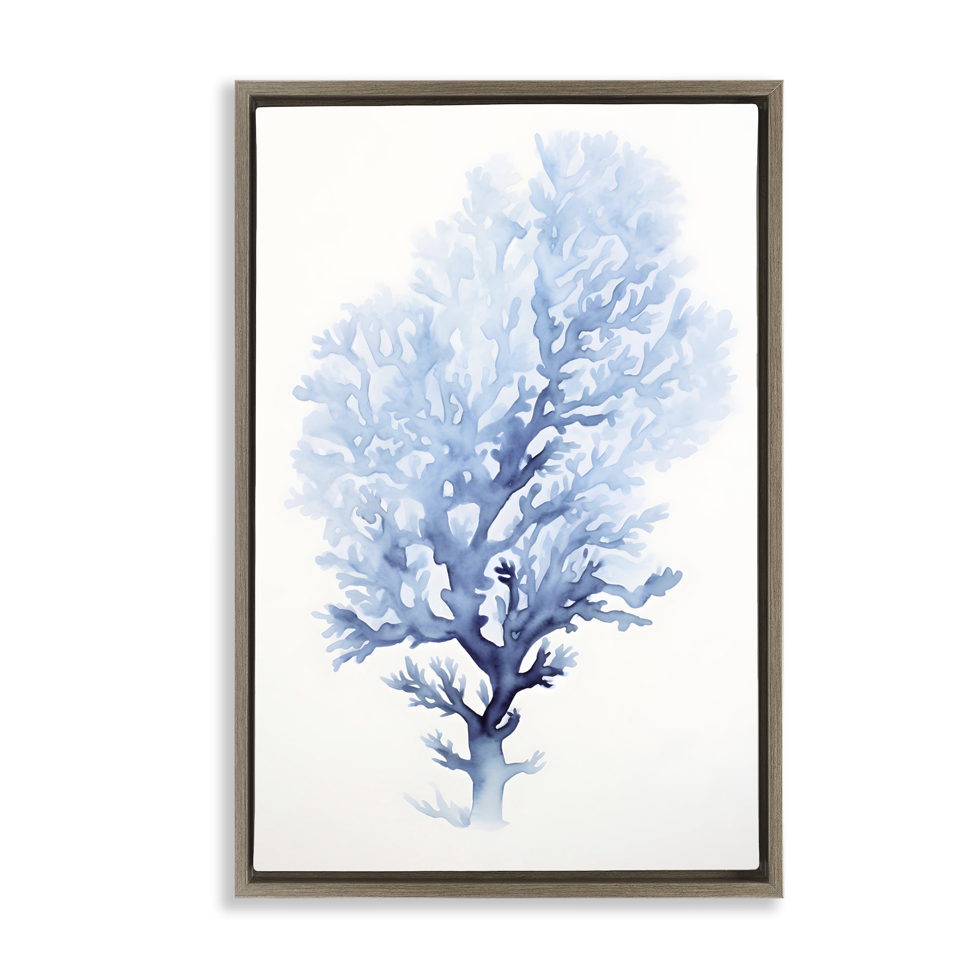 Stupell Industries Blue Coral Impression Animals & Insects Painting Brown Floater Framed Canvas Art Print Wall Art, 21 x 31