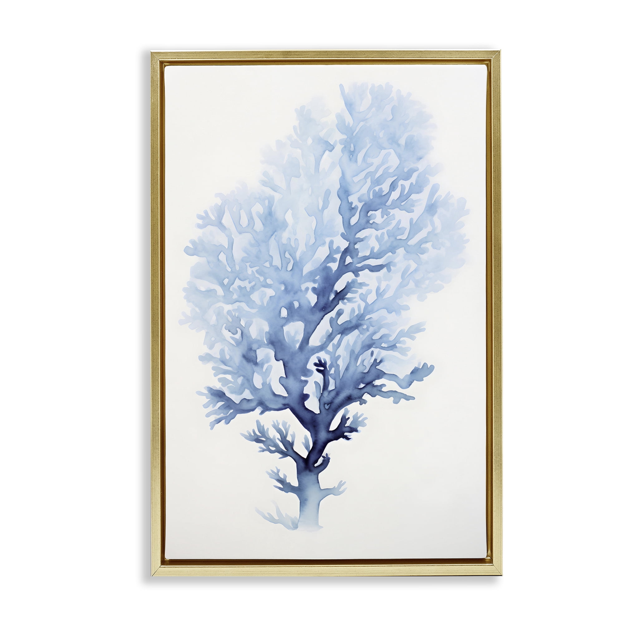 Stupell Industries Blue Coral Impression Animals & Insects Painting Gold Floater Framed Canvas Art Print Wall Art, 17 x 25