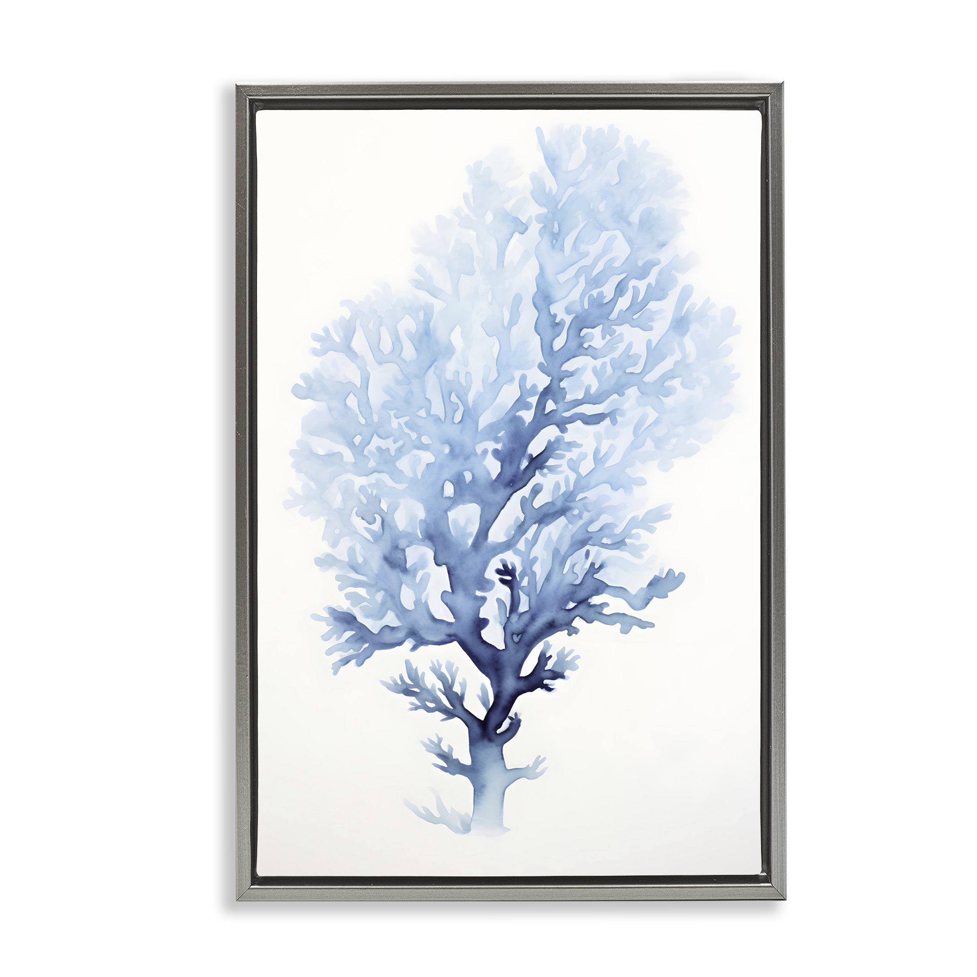 Stupell Industries Blue Coral Impression Animals & Insects Painting Gray Floater Framed Canvas Art Print Wall Art, 21 x 31