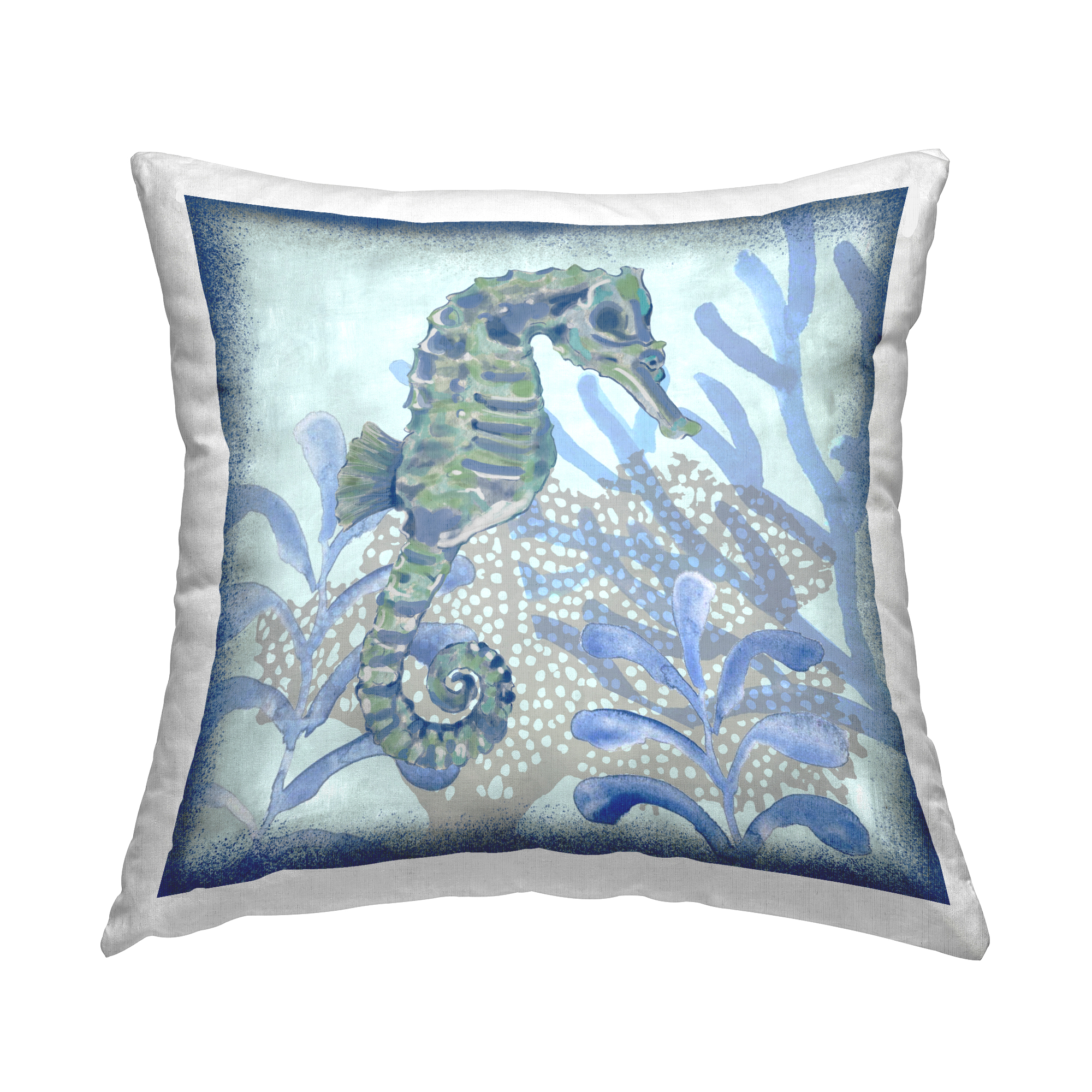 Stupell Industries Blue Coral Seahorse Underwater Printed Throw Pillow Design by Erica Christopher