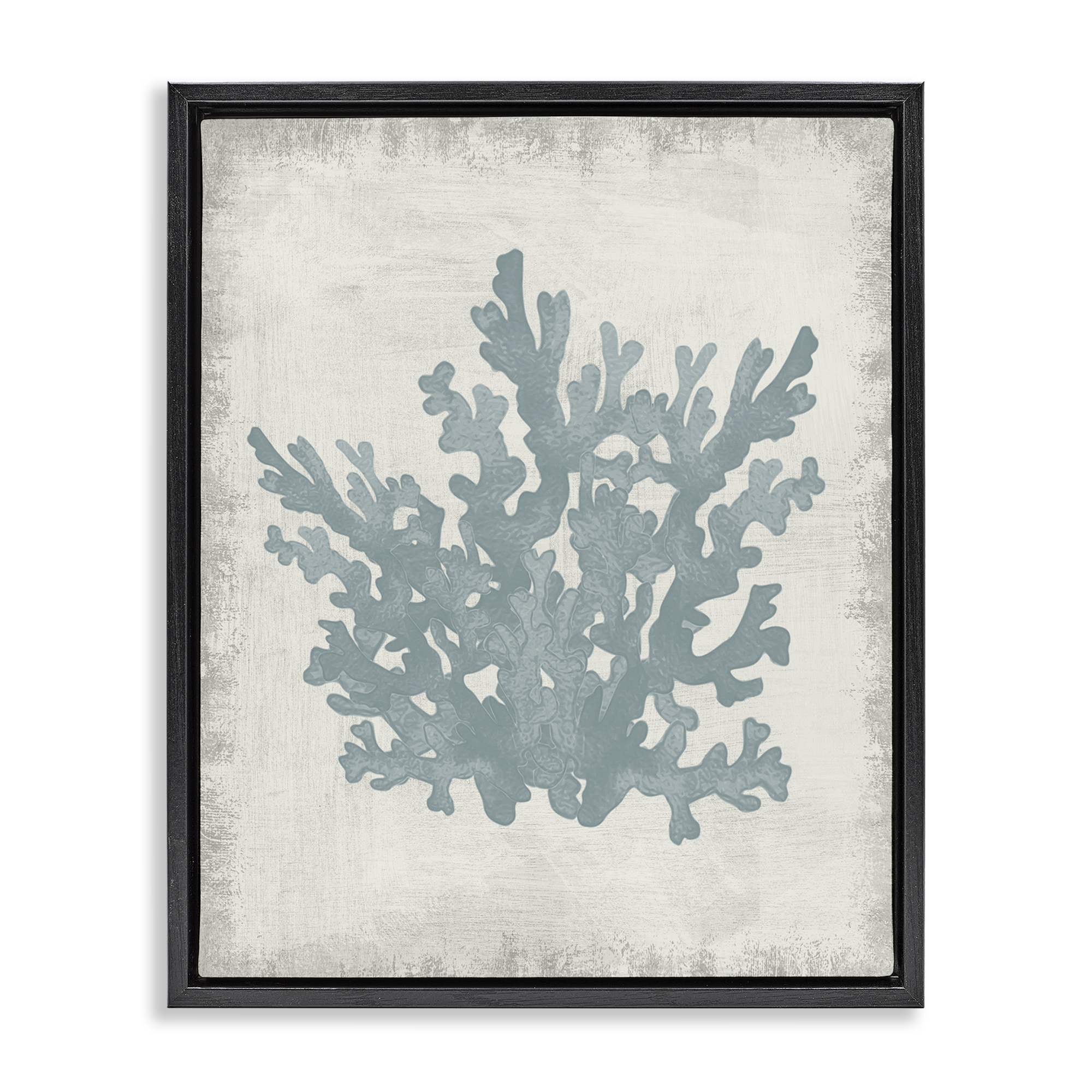 Stupell Industries Blue Coral Silhouette Nautical & Beach Painting Black Floater Framed Canvas Art Print Wall Art, 17 x 21
