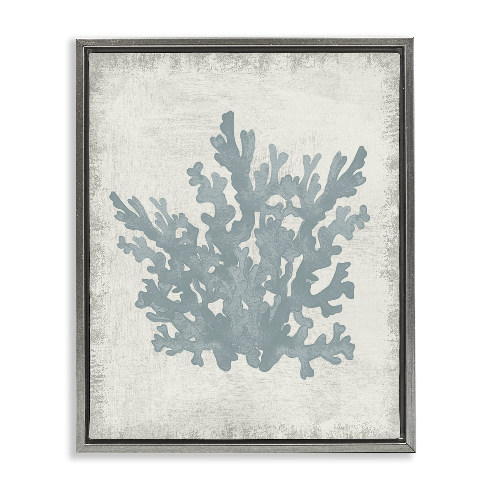 Stupell Industries Blue Coral Silhouette Nautical & Beach Painting Gray Floater Framed Canvas Art Print Wall Art, 17 x 21