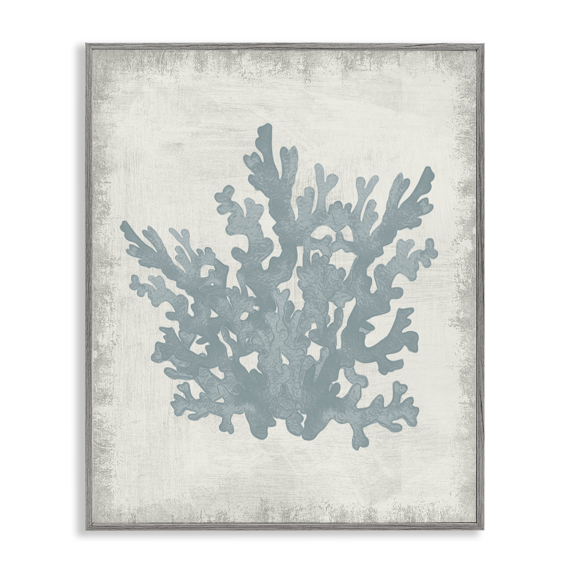 Stupell Industries Blue Coral Silhouette Nautical & Beach Painting Gray Framed Art Print Wall Art, 11 x 14