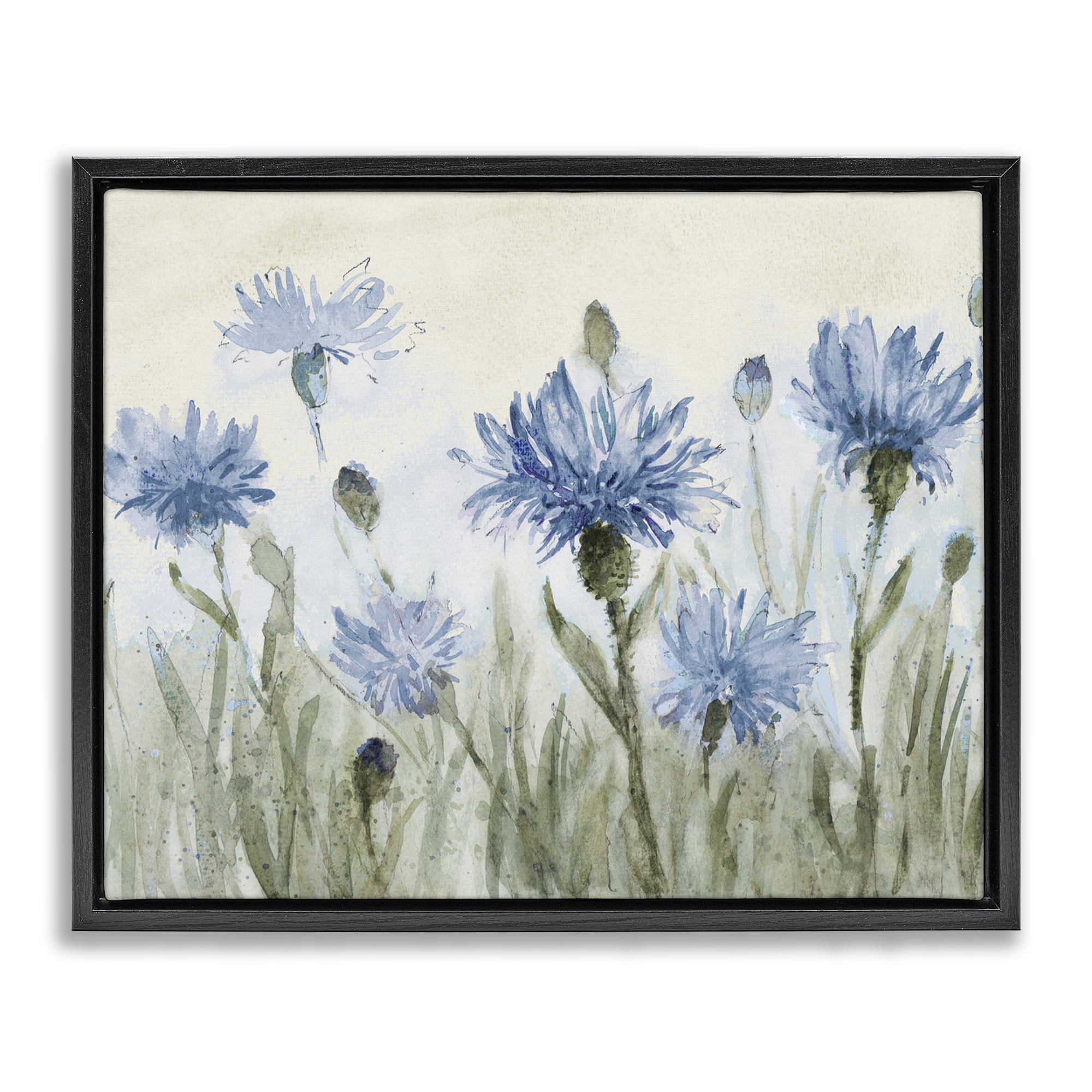 Stupell Industries Blue Cornflowers Meadow Black Framed Floater Canvas Wall Art, design by Lanie Loreth