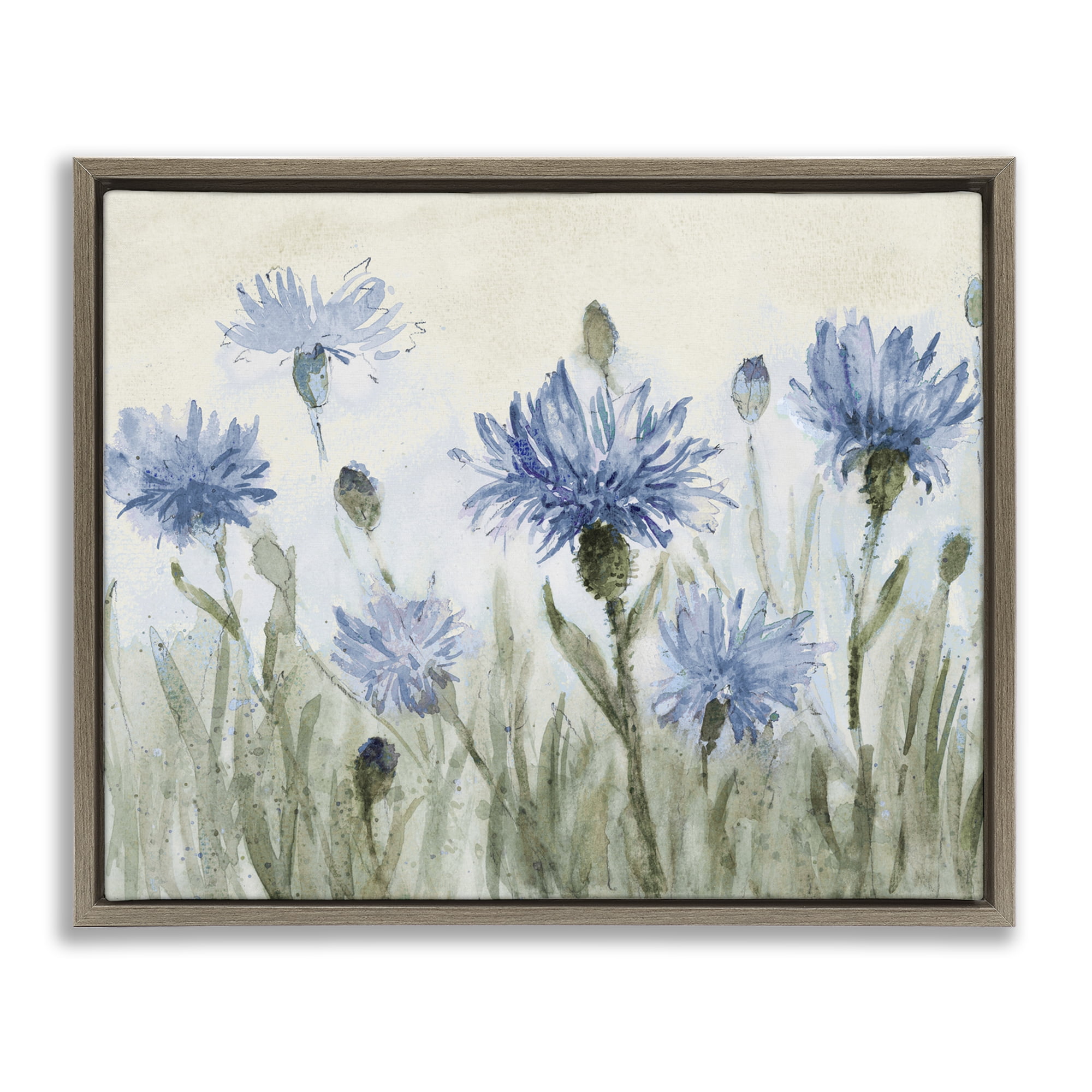 Stupell Industries Blue Cornflowers Meadow Brown Framed Floater Canvas Wall Art, design by Lanie Loreth